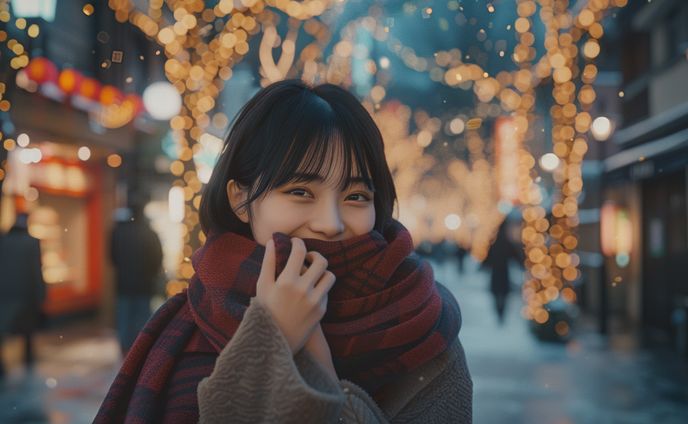ミディアムヘアの日本人女性（冬）