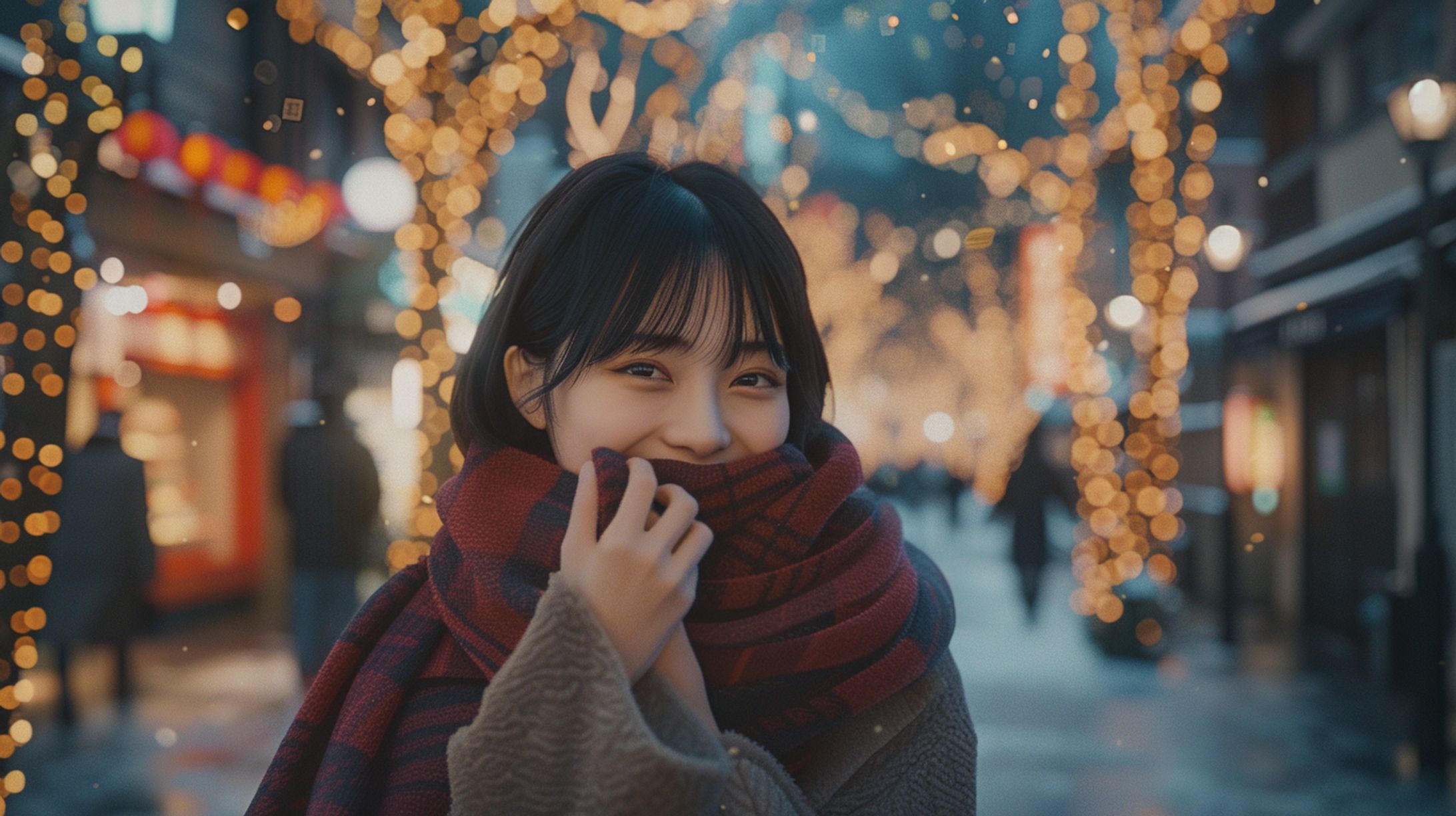 ミディアムヘアの日本人女性（冬）-1