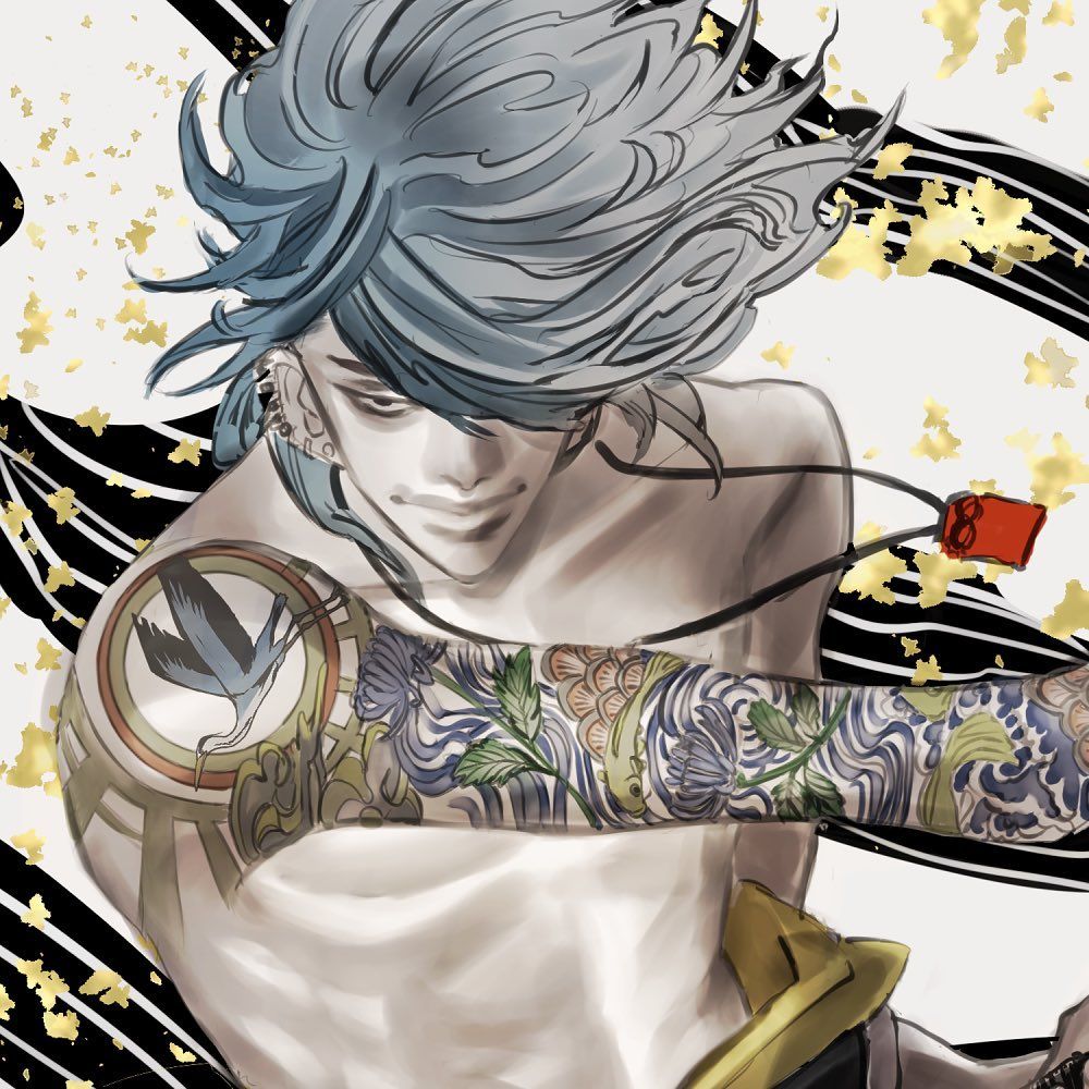 オリジナル 手描きイラスト 男の子 青年 和 「月の使者」 A4 - 男の子