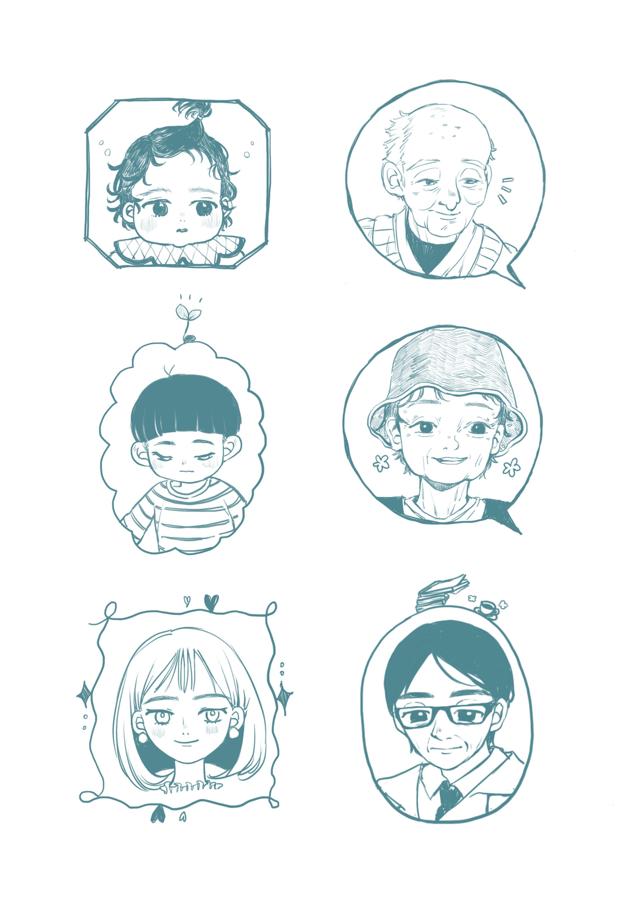 線画のみの似顔絵　カットイラスト-1