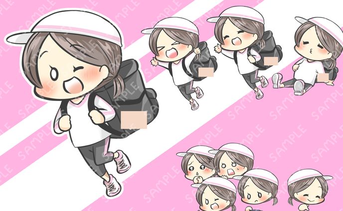 全身キャラ、顔だけイラスト