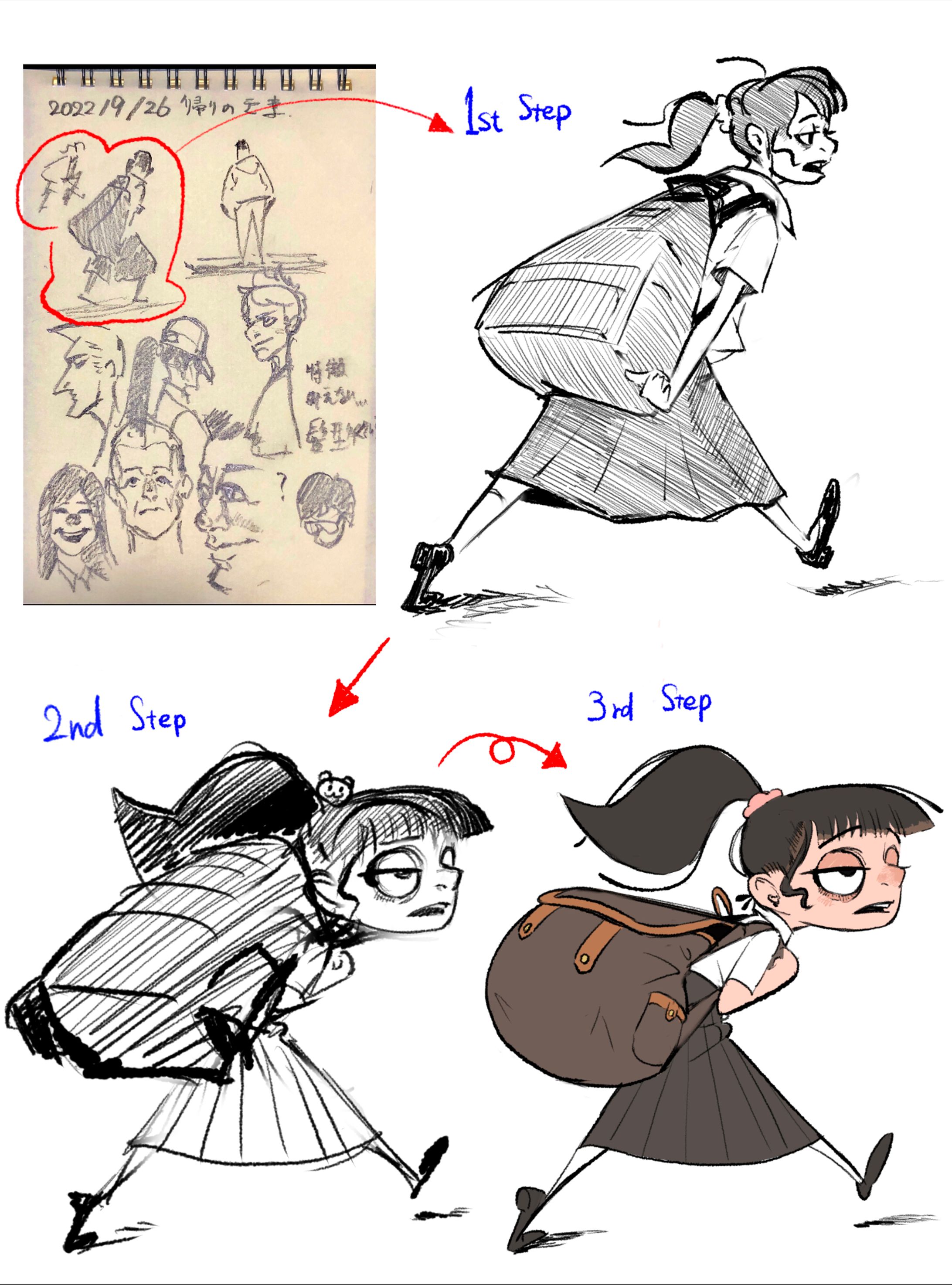 観察スケッチをもとにキャラクターデザイン(ヒーローポーズ)-1
