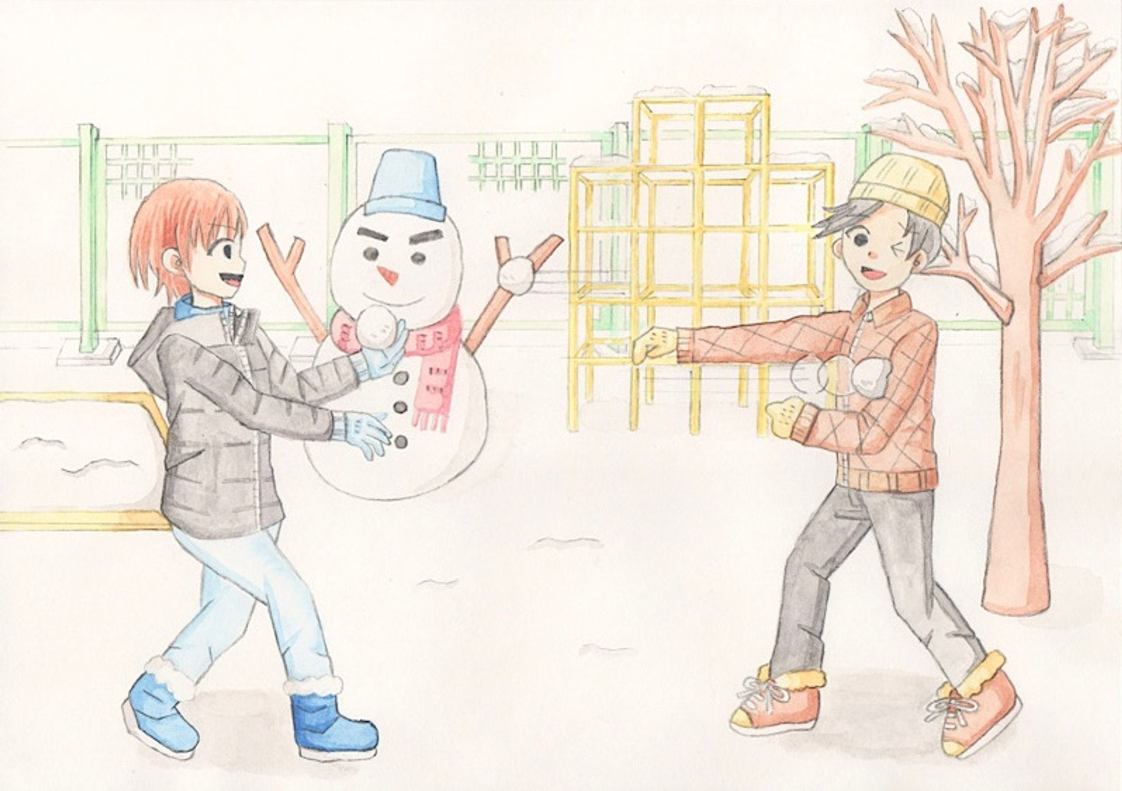 雪合戦のイラスト-1