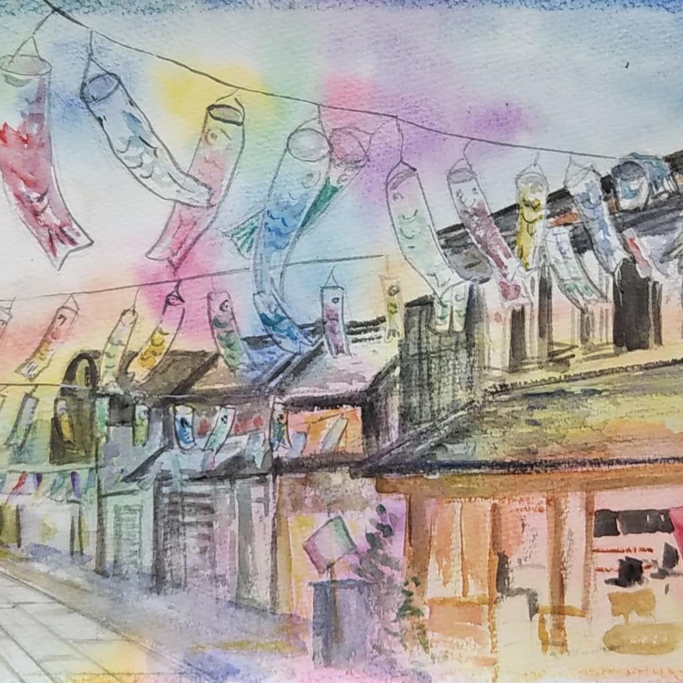 およげおよげ鯉のぼり
#絵画で散歩 
#外出自粛 
#水彩画-1