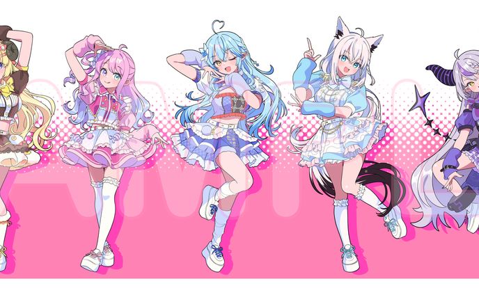 ホロライブ 雪花ラミィ　白上フブキ　角巻わため　姫森ルーナ　桃鈴ねね　ラプラス・ダークネス　轟はじめ『インキャのキャキャキャ』歌ってみたMVイラスト