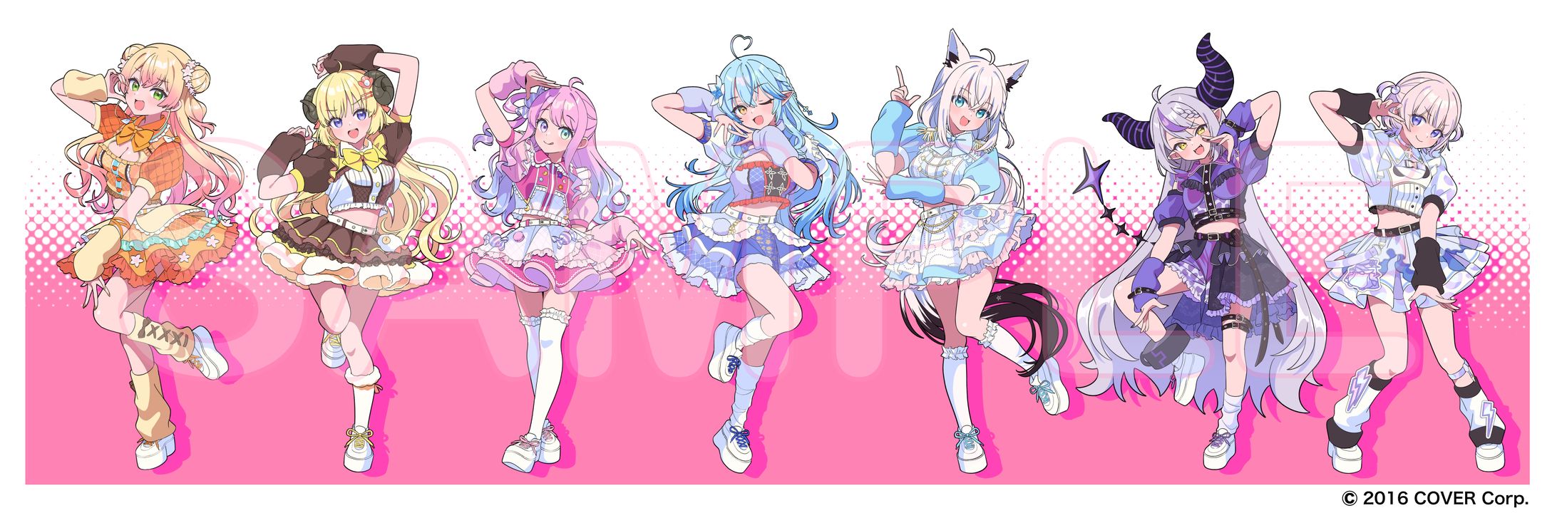 ホロライブ 雪花ラミィ　白上フブキ　角巻わため　姫森ルーナ　桃鈴ねね　ラプラス・ダークネス　轟はじめ『インキャのキャキャキャ』歌ってみたMVイラスト-1