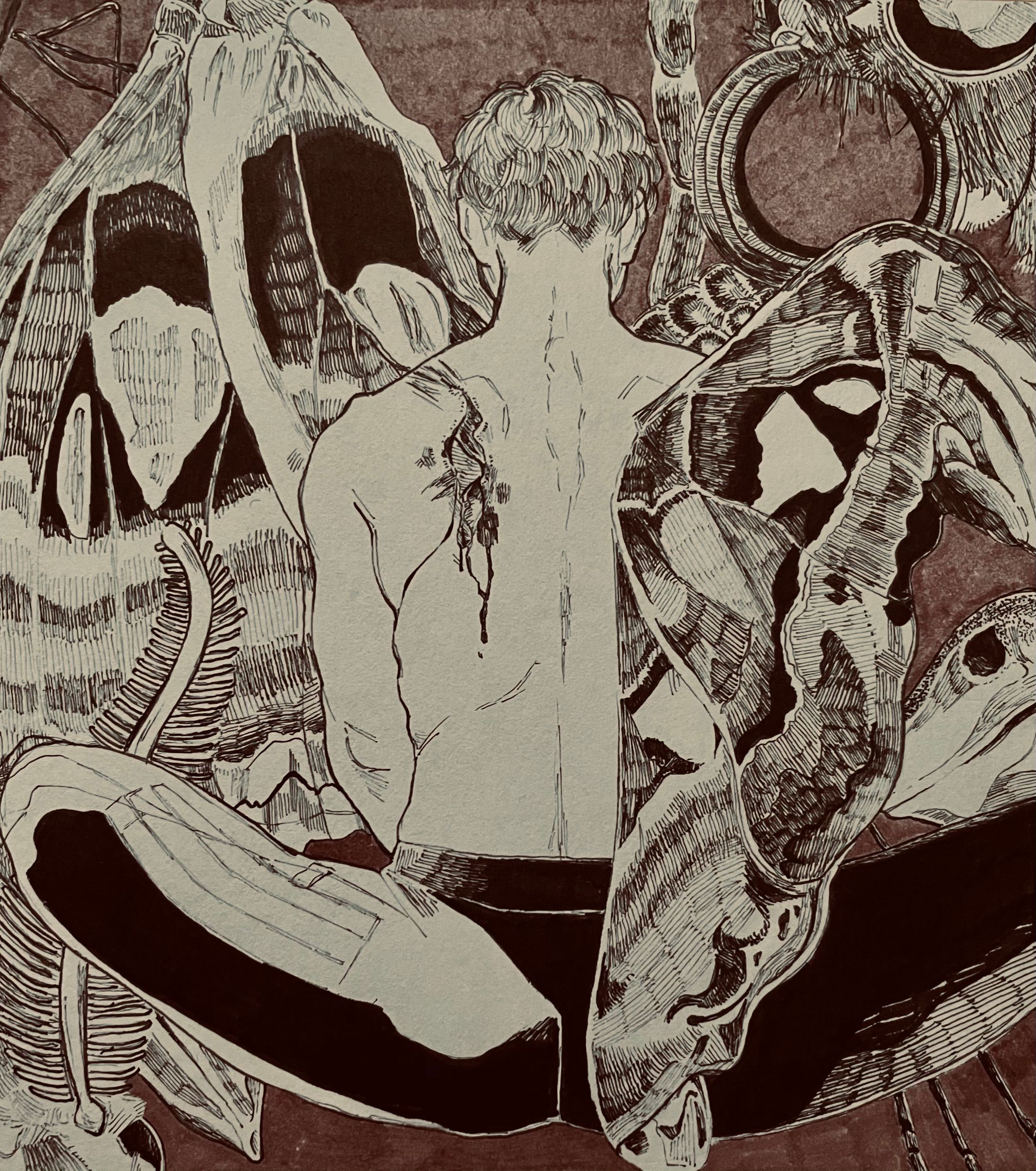 ペン画色紙、銅版画-1