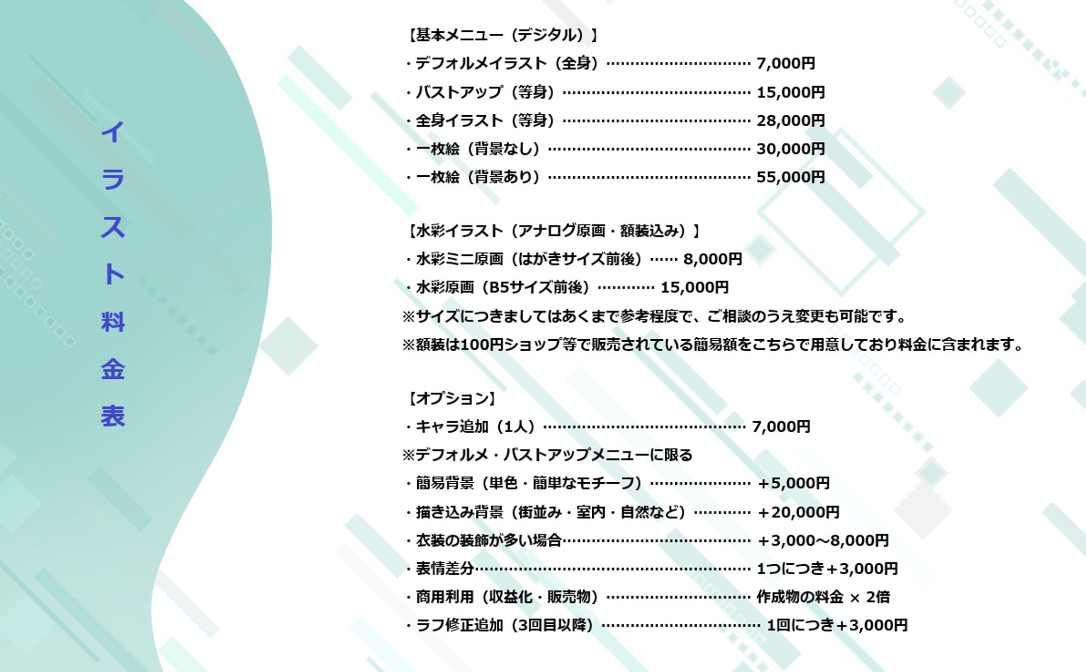 イラスト・デザイン料金表と注意事項-1