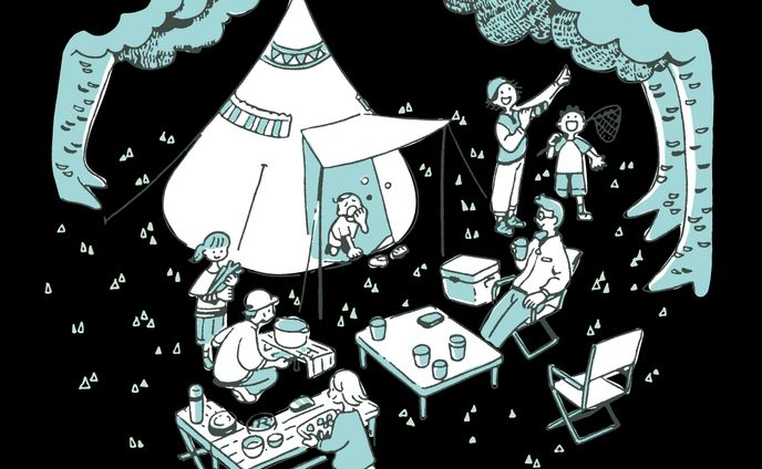 キャンプをする人々のイラスト