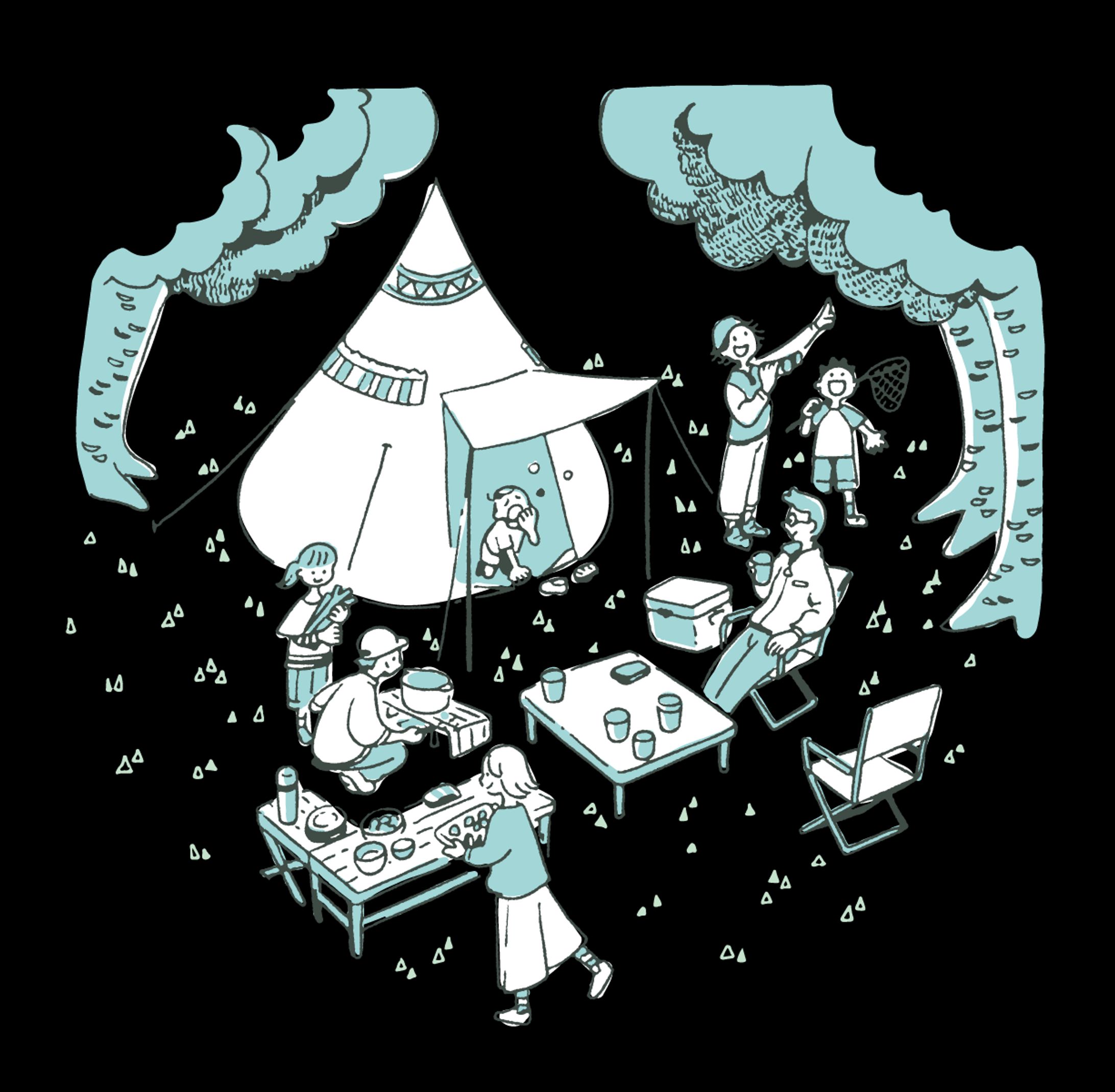 キャンプをする人々のイラスト-1