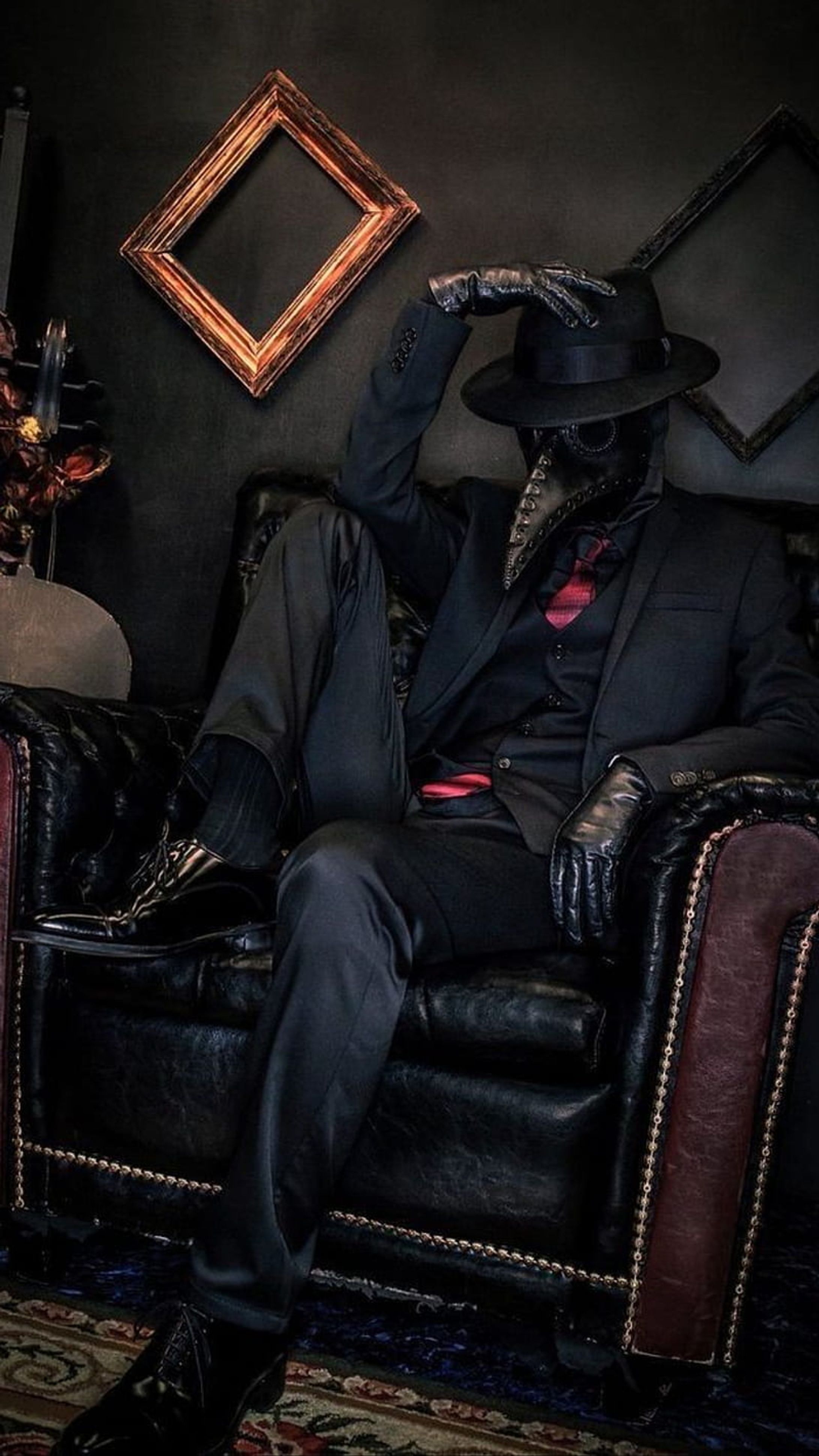 HD wallpaper plague doctor black black suit character doctor gloves sitting-1