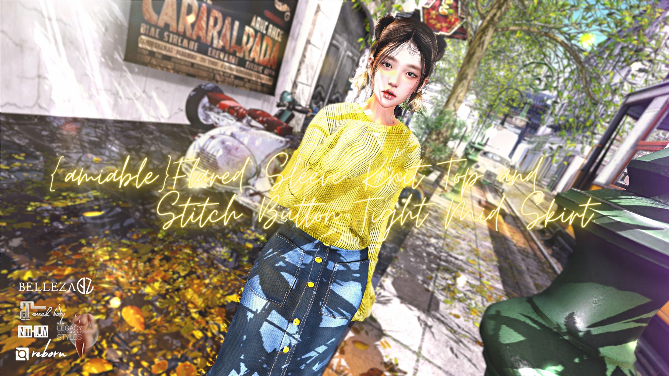 {amiable}Flared Sleeve Knit Top & Stitch Button Tight Mid Skirt@the Mainstore.-1