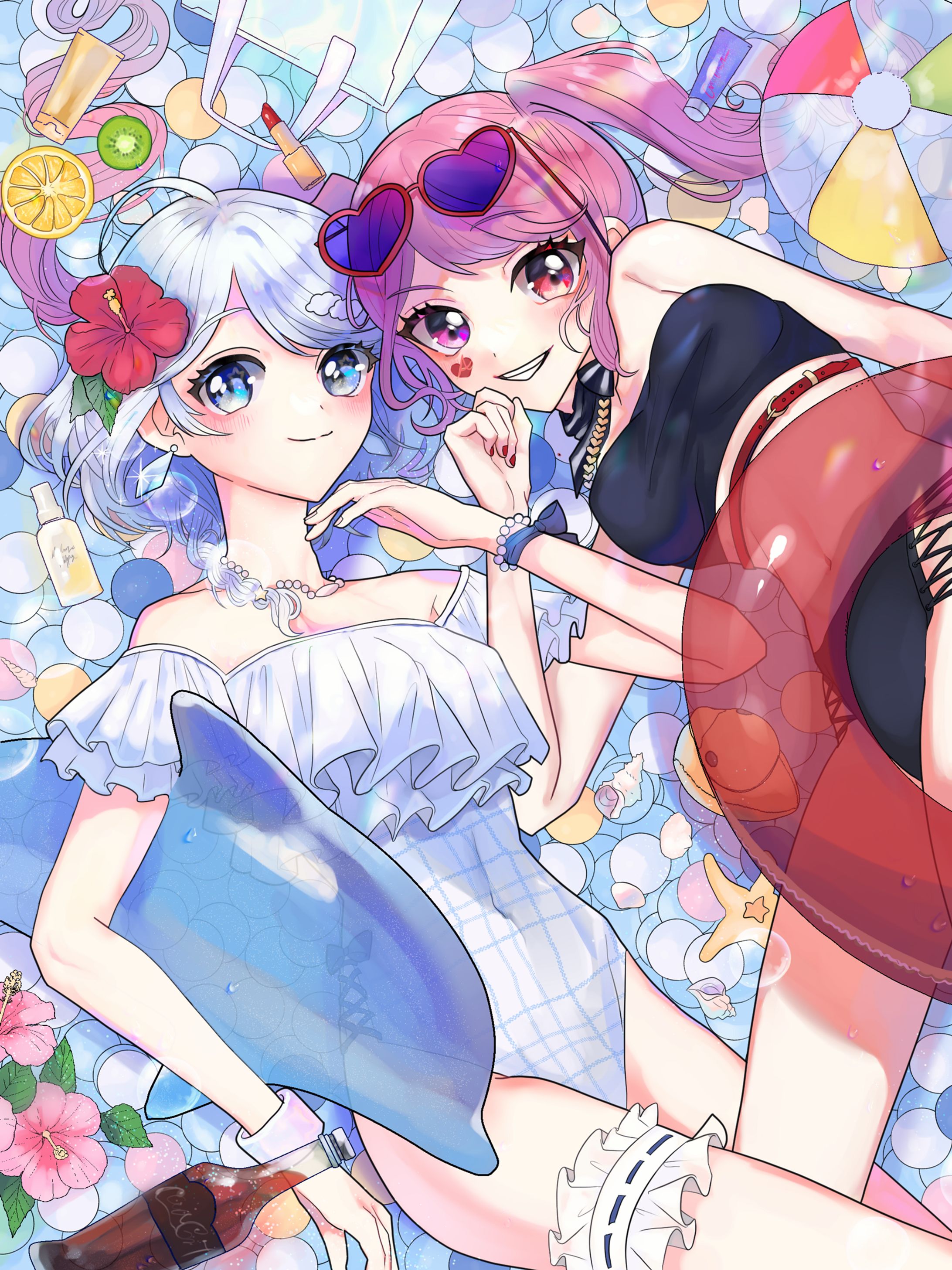 水着ペアイラスト【ボールプール】-1