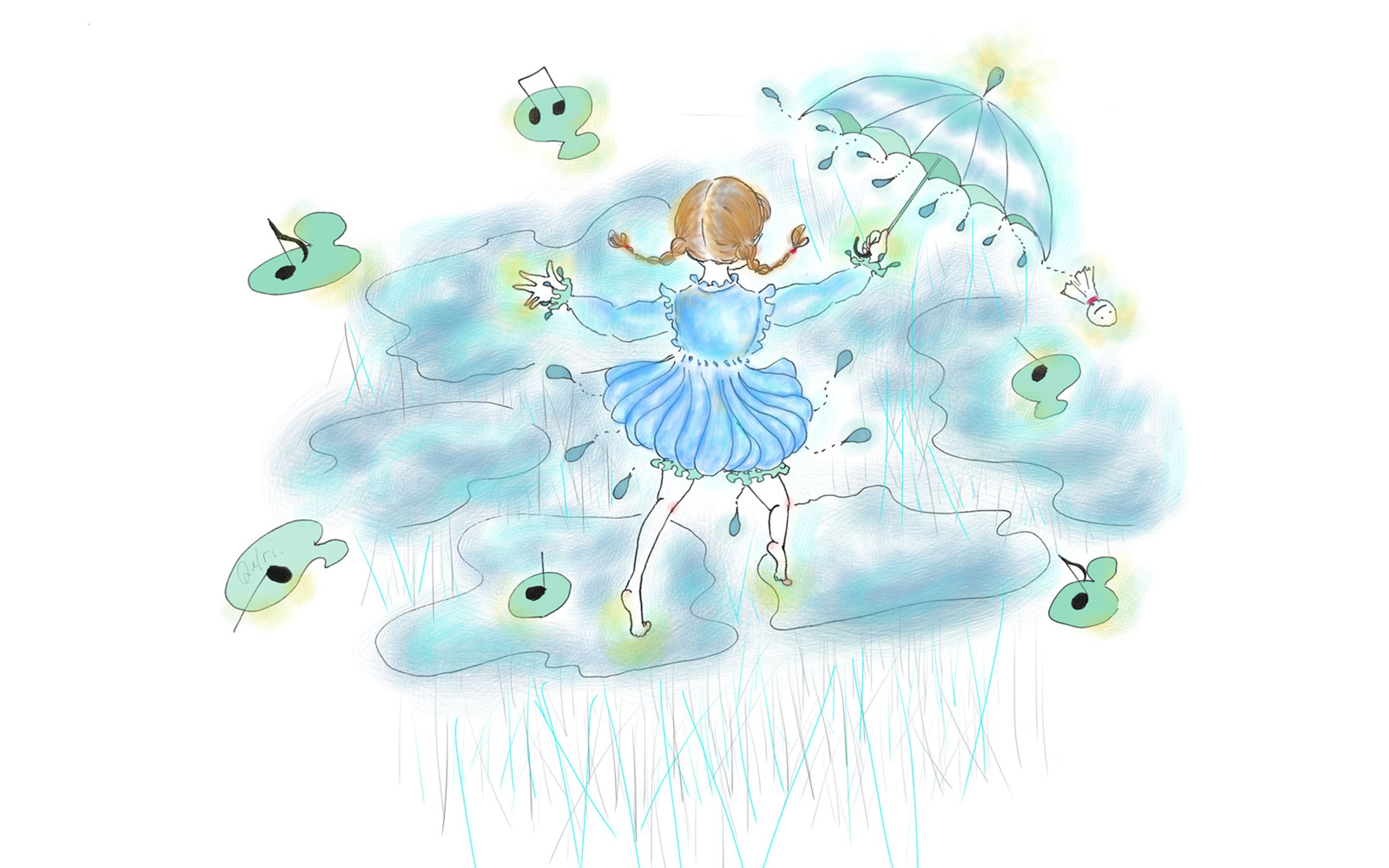 【イラスト】雨雲と太陽（ポストカード用）-1