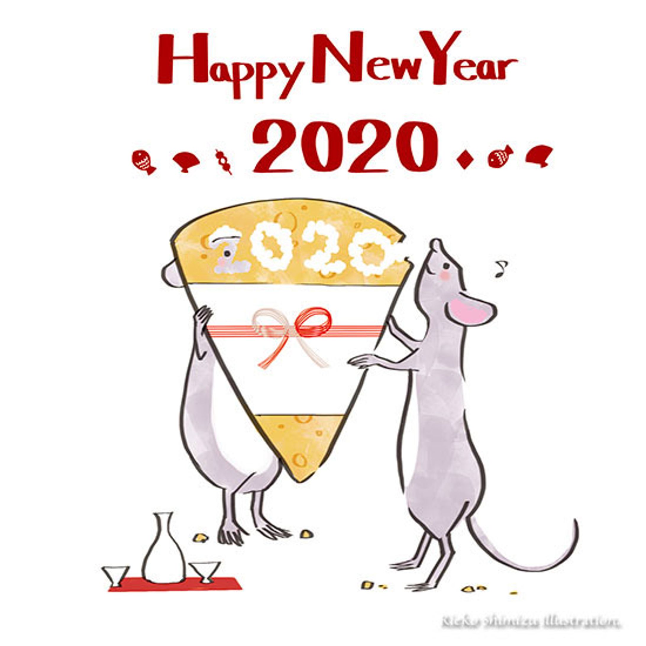 2020年年賀状ネズミのイラスト-1