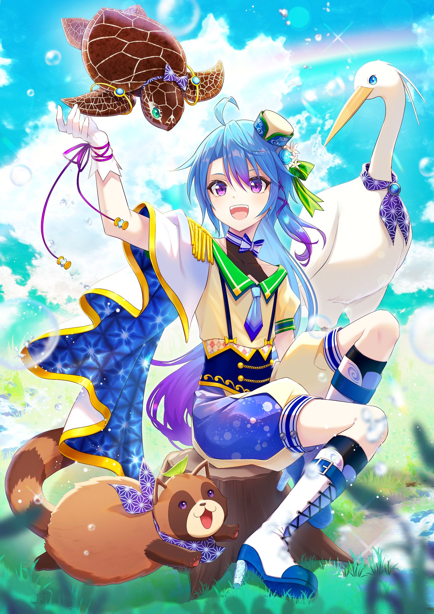 Vtuber立ち絵】蒼藍アオVer.2 ＋差分、三面図、キービジュ、パケ絵、周年絵