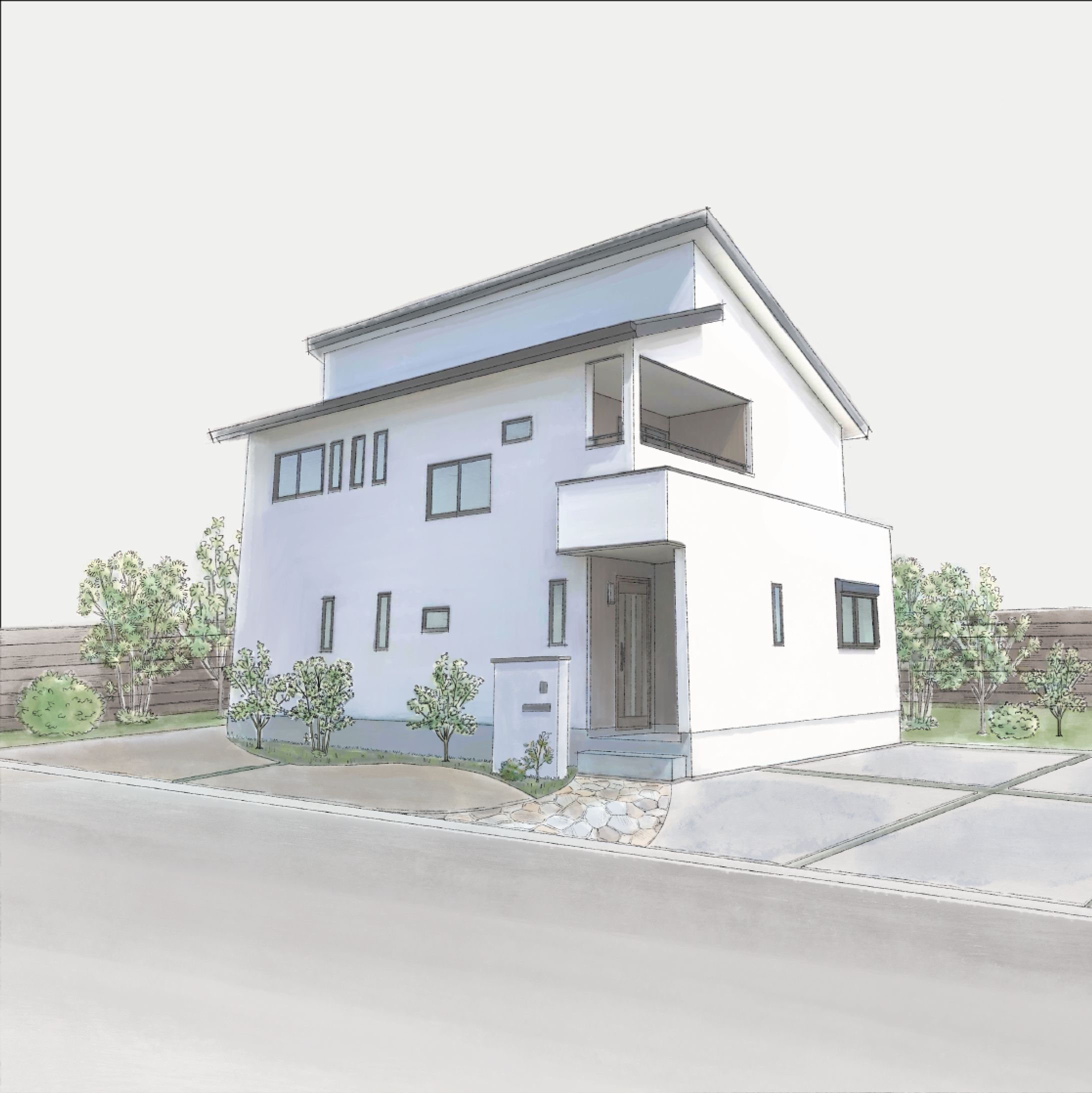 「完成見学会」折込チラシ用 外観パース イラスト制作 ｜ 住宅メーカーD社-1