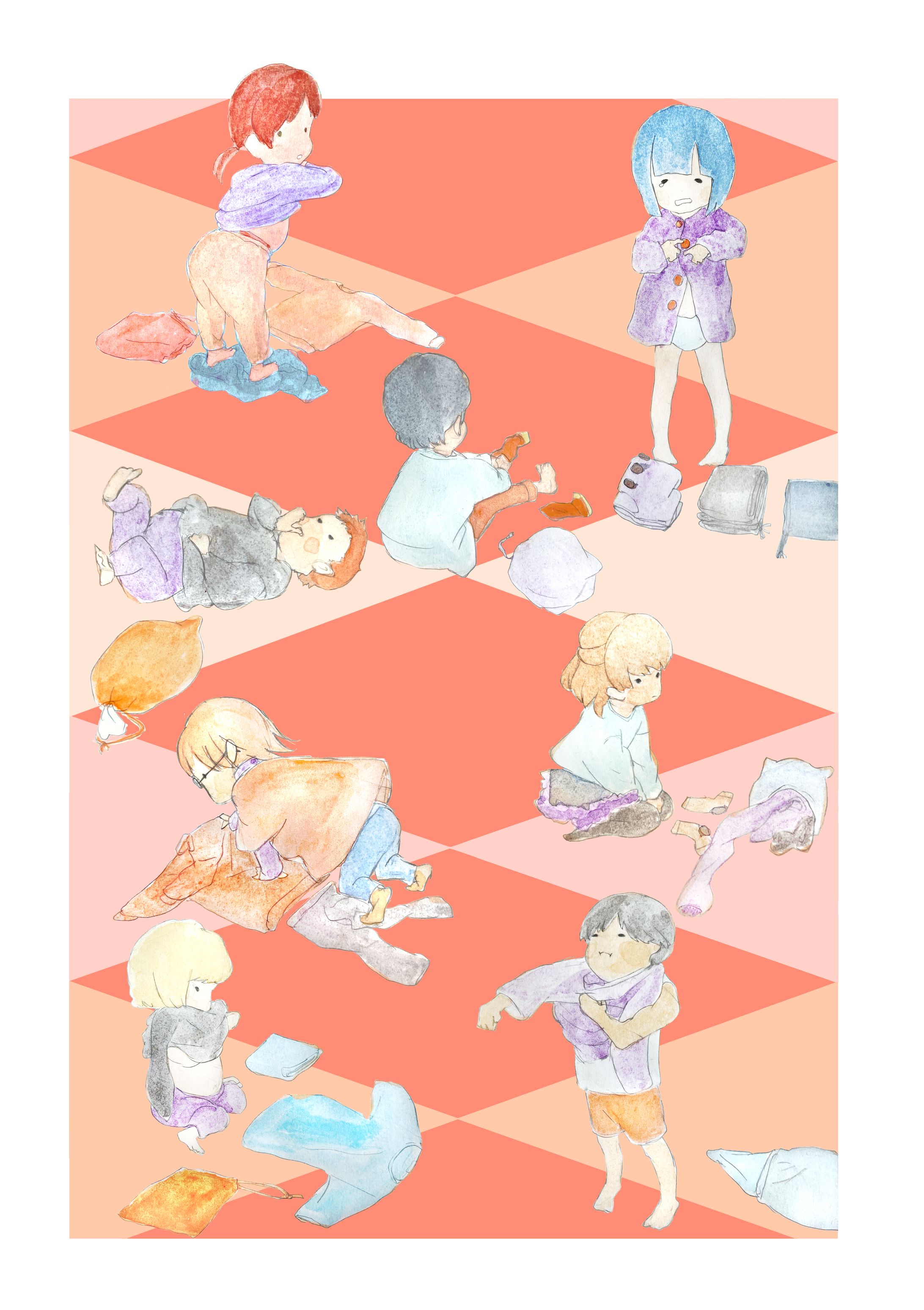 イラスト「着替えをしているこどもたち」-1