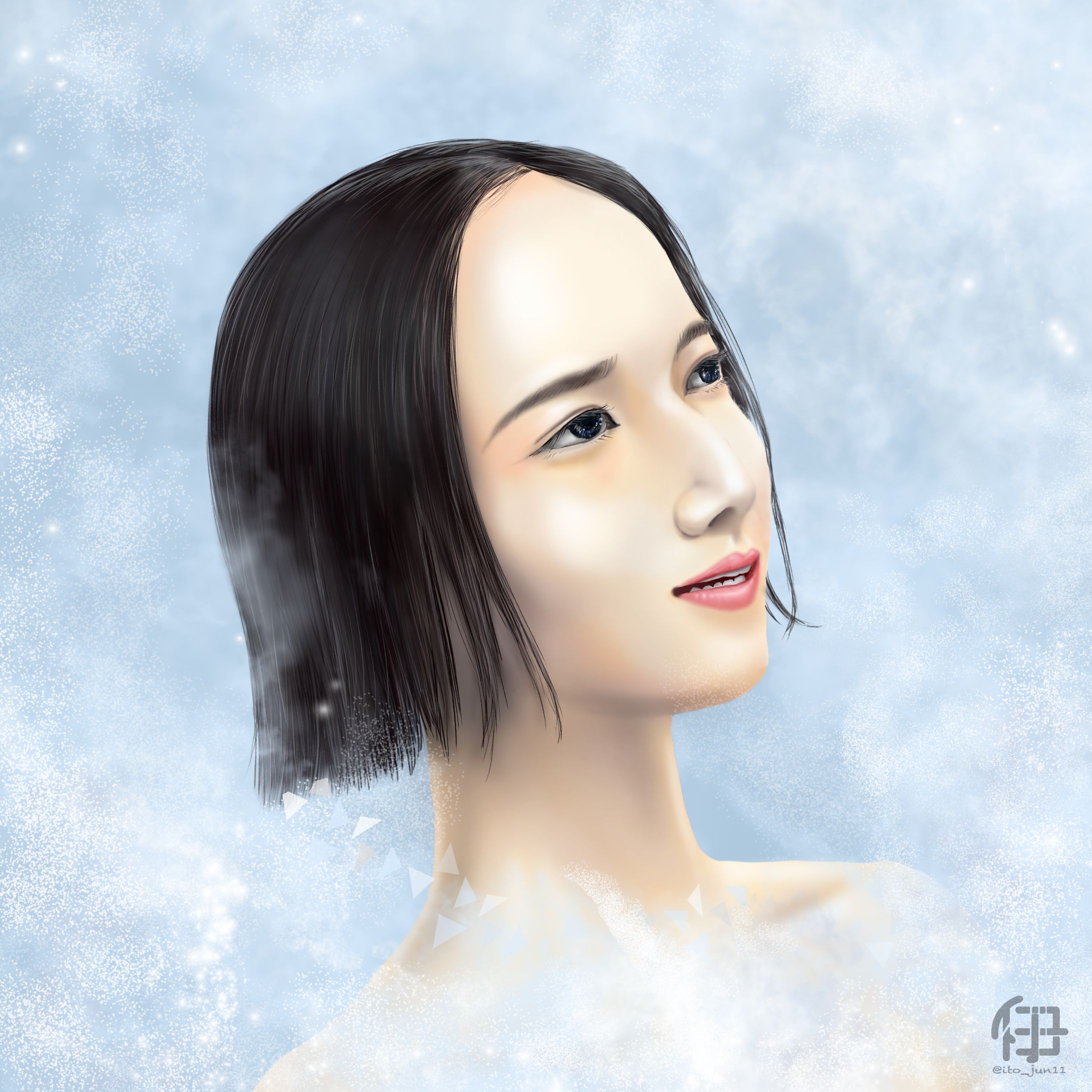 【技術サンプル】リアル描写・質感を重視した人物イラスト(その2)-1