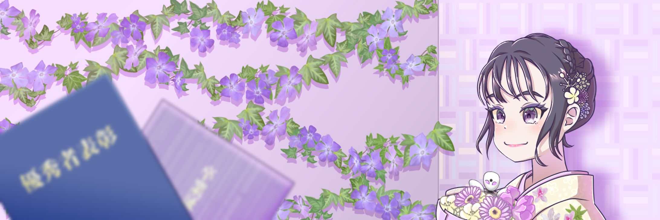【似顔絵】花束を持った女性の卒業写真風-1