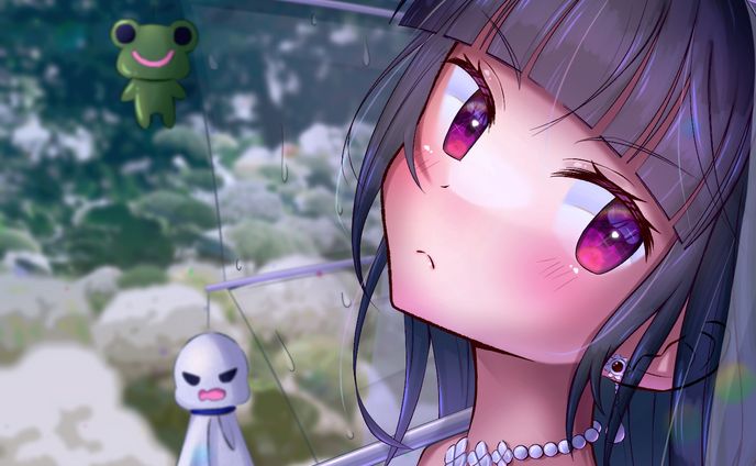 傘をさすウェディングドレス姿の少女-Little girl put up an umbrella with wedding dress-