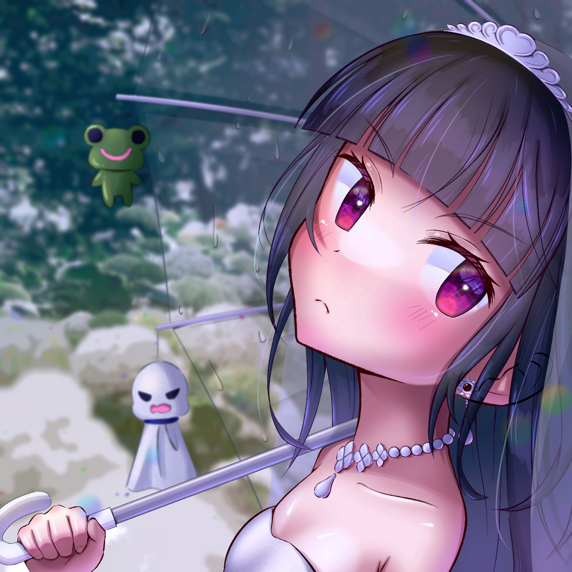 傘をさすウェディングドレス姿の少女-Little girl put up an umbrella with wedding dress--1
