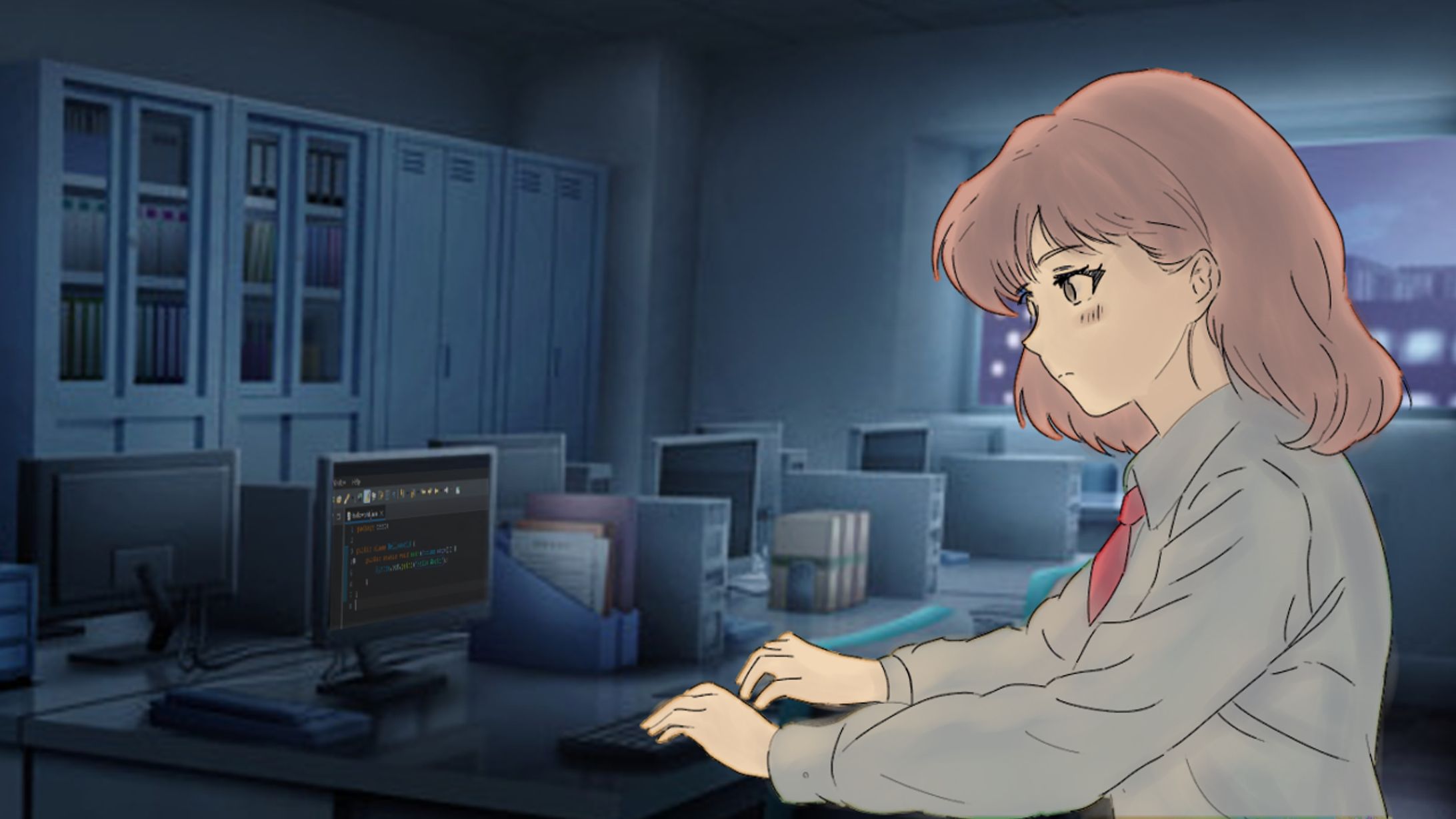 残業をしているOL-1