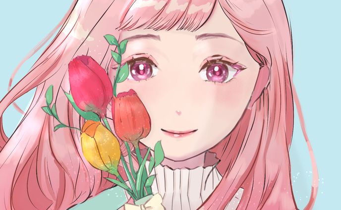 デジタルイラスト、ロングヘア