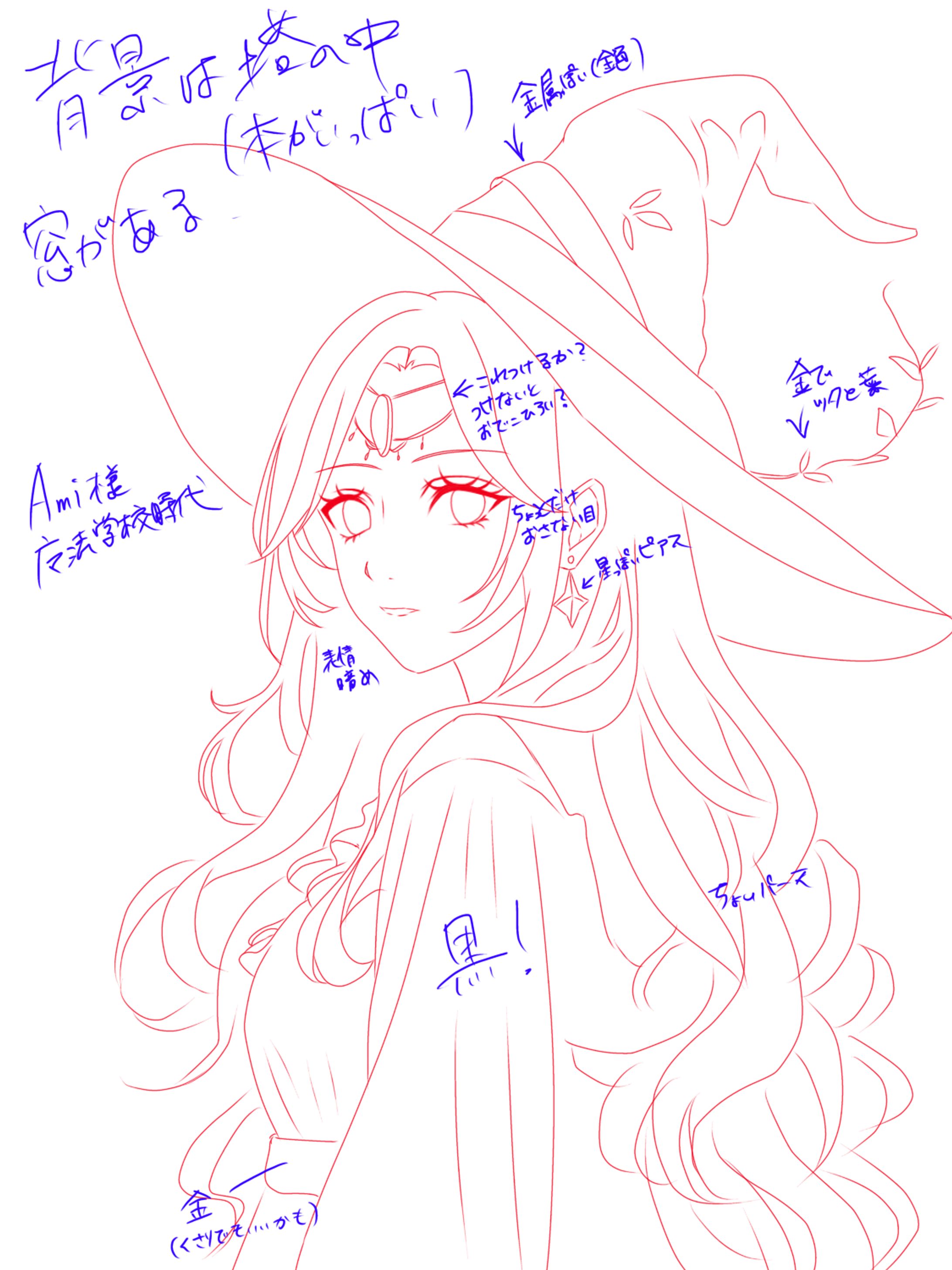 これでも描き直して見やすくしたラフの方。アミ様と相談してここはこうしたいが実現しました