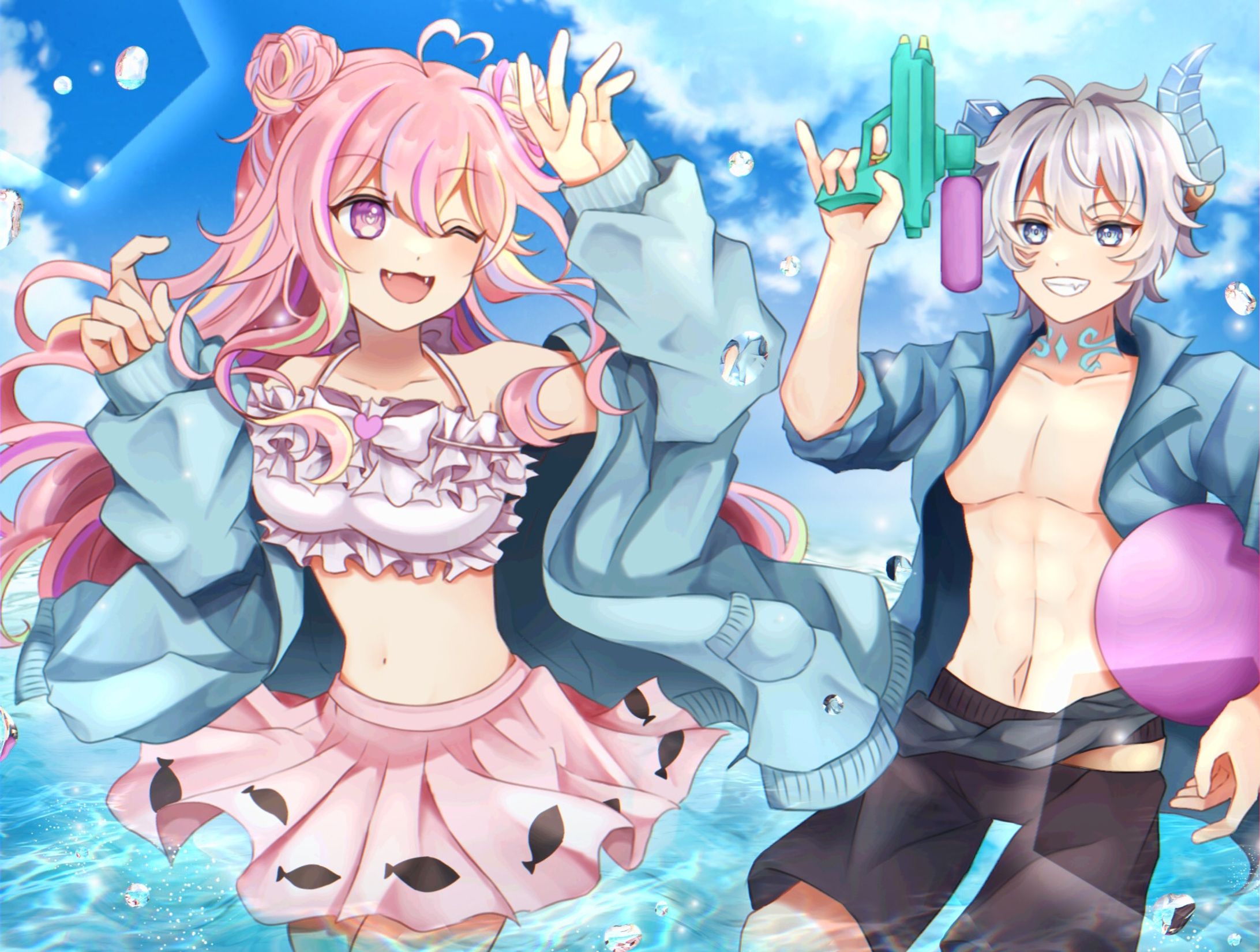 ENVTuber Verdobe様＆Sakana Shusi様 夏イラスト-1
