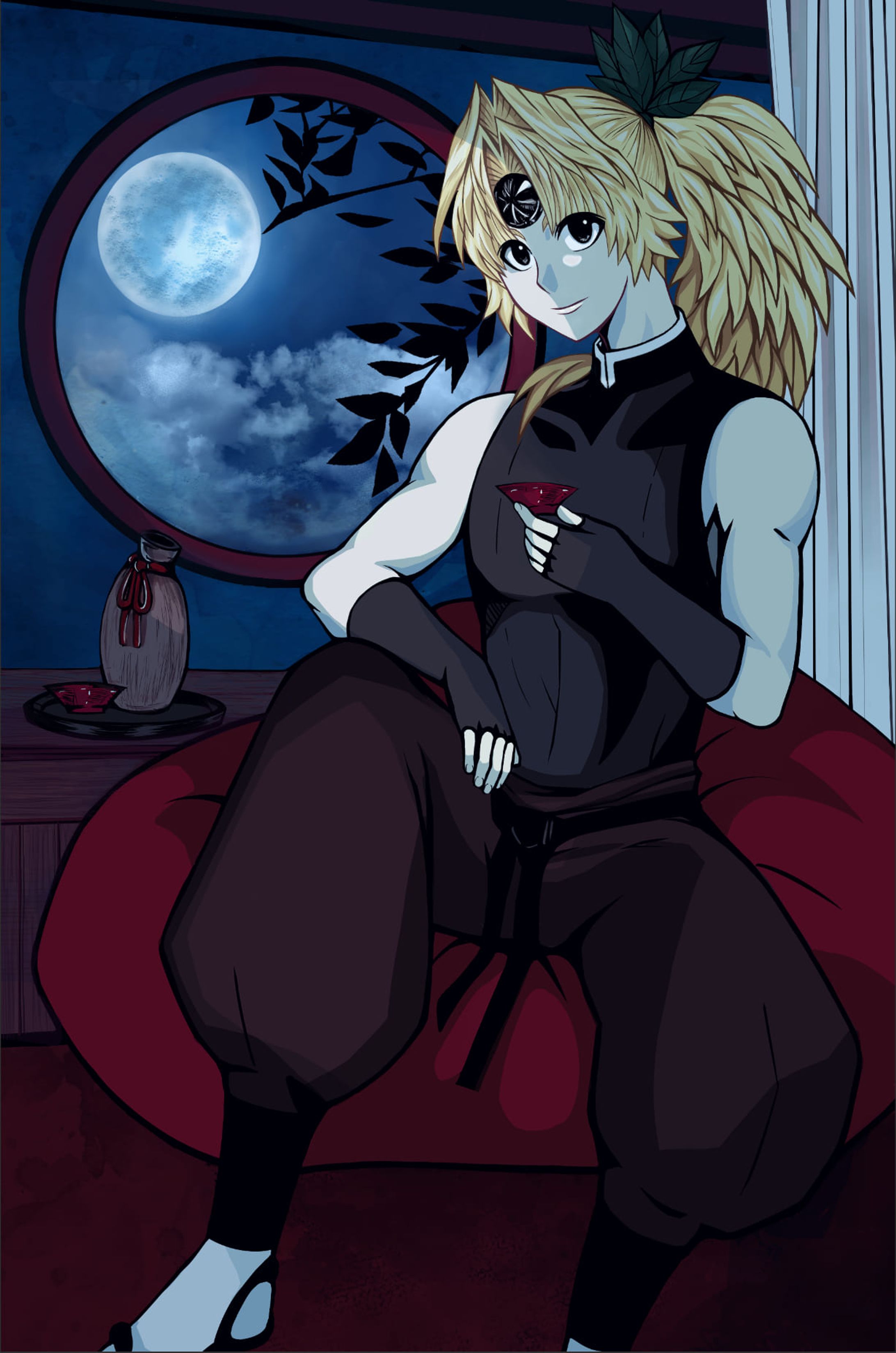静かな夜に月見酒-1
