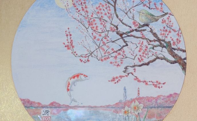立春　偕楽園　日本画　螺鈿