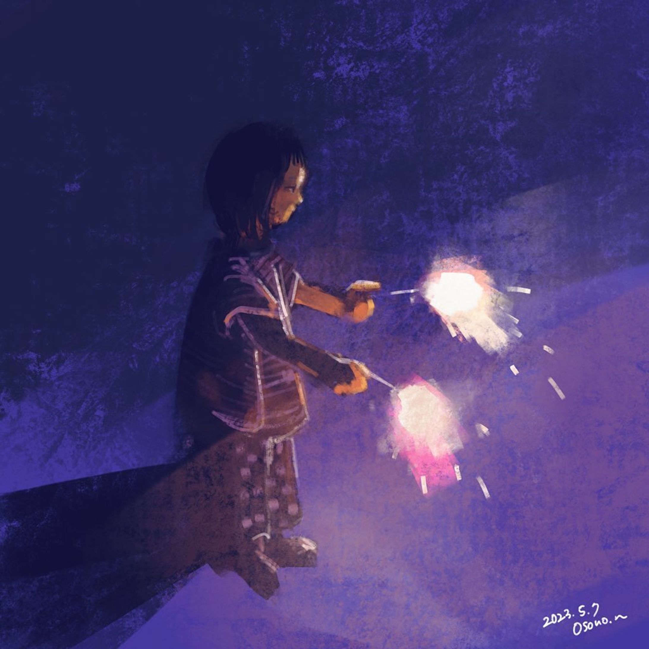花火と子供-1