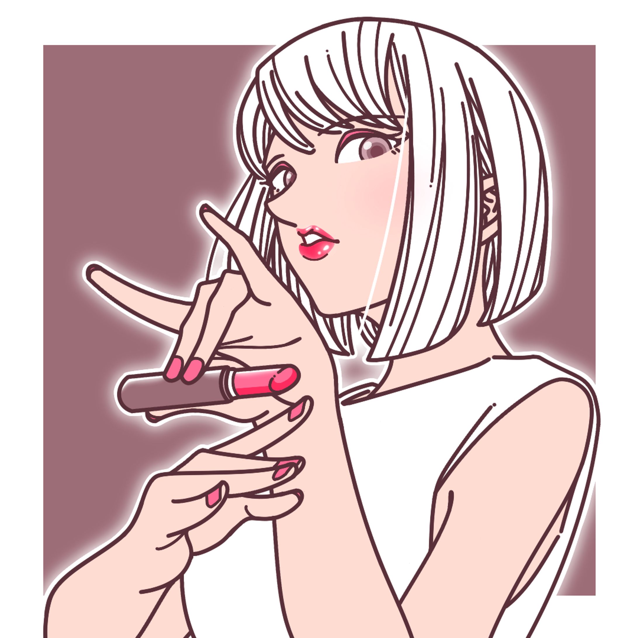 白い女性と赤いグロス-1