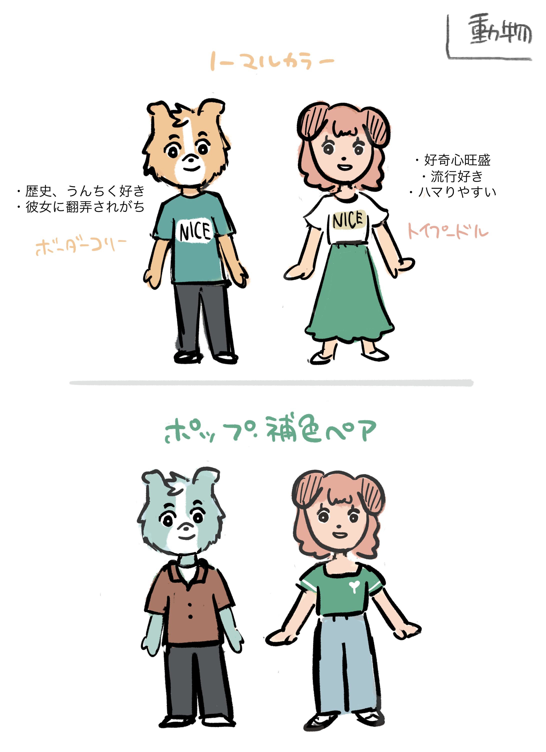 人間バージョンも展開していましたが、ポップ感ある動物に決まりました。