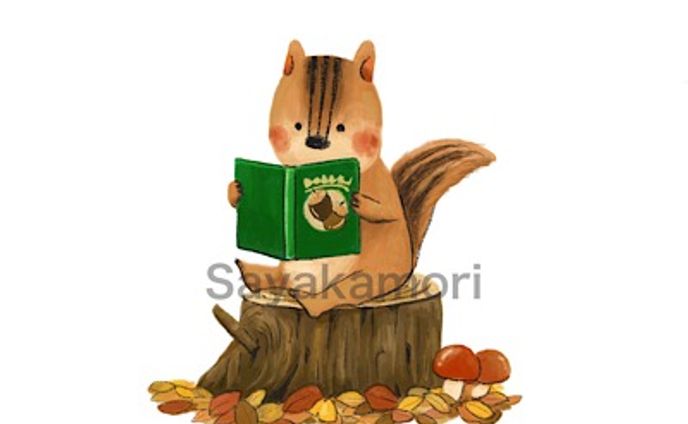 しまりす(切り株で読書)