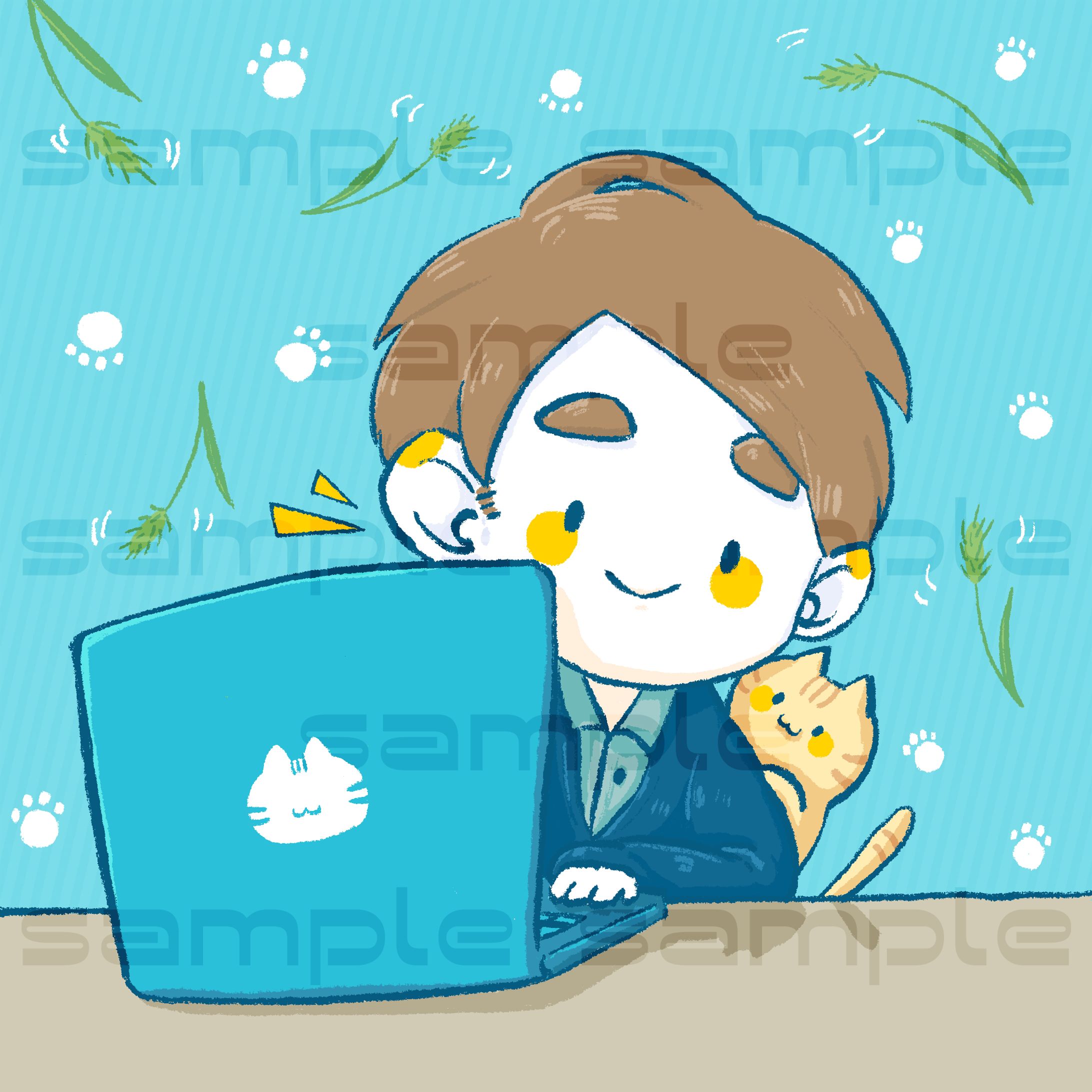 【ご依頼】アイコン｜PC×自分×猫｜色違いあり-1