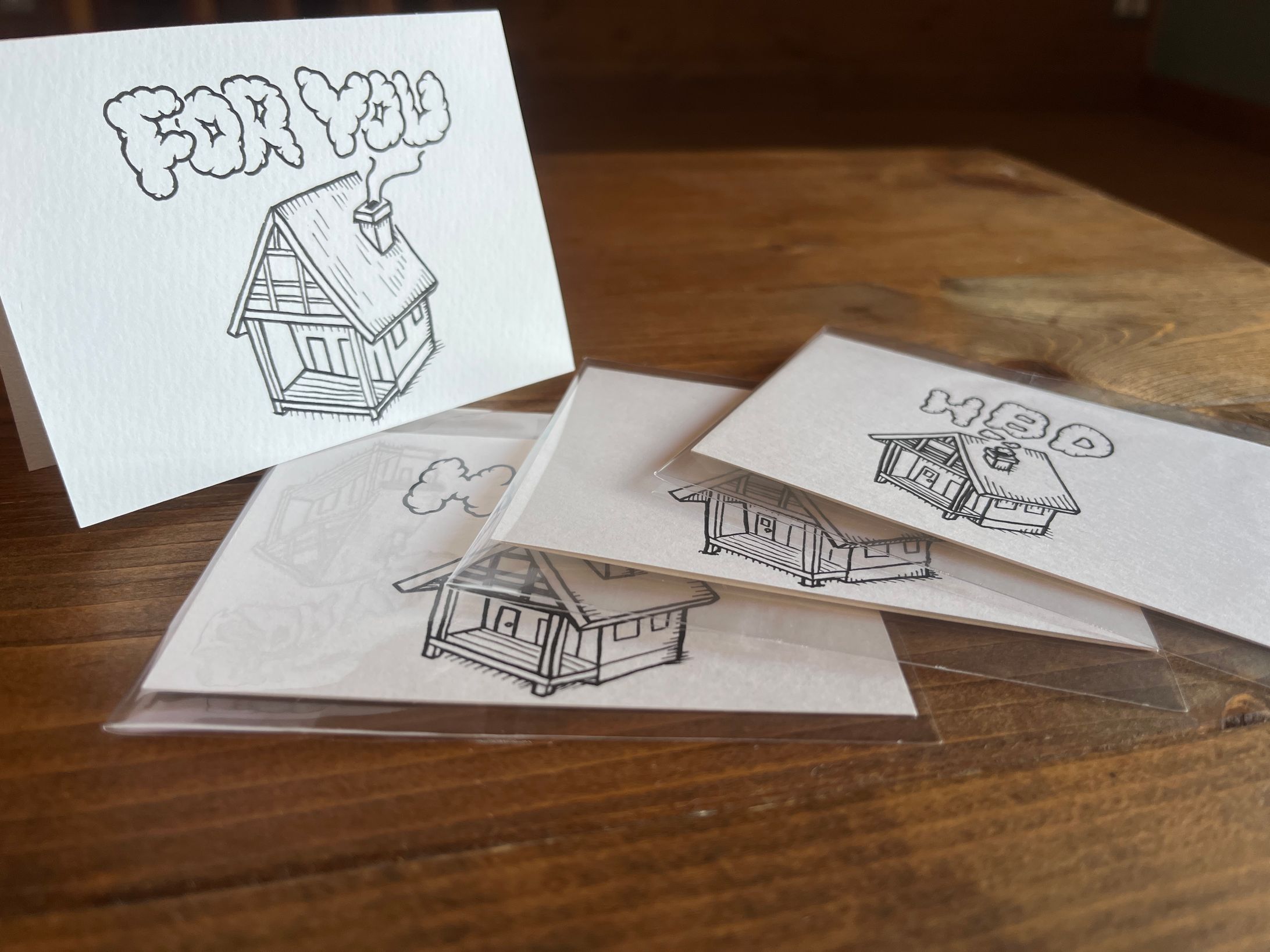 手描きメッセージカード　三角屋根-1