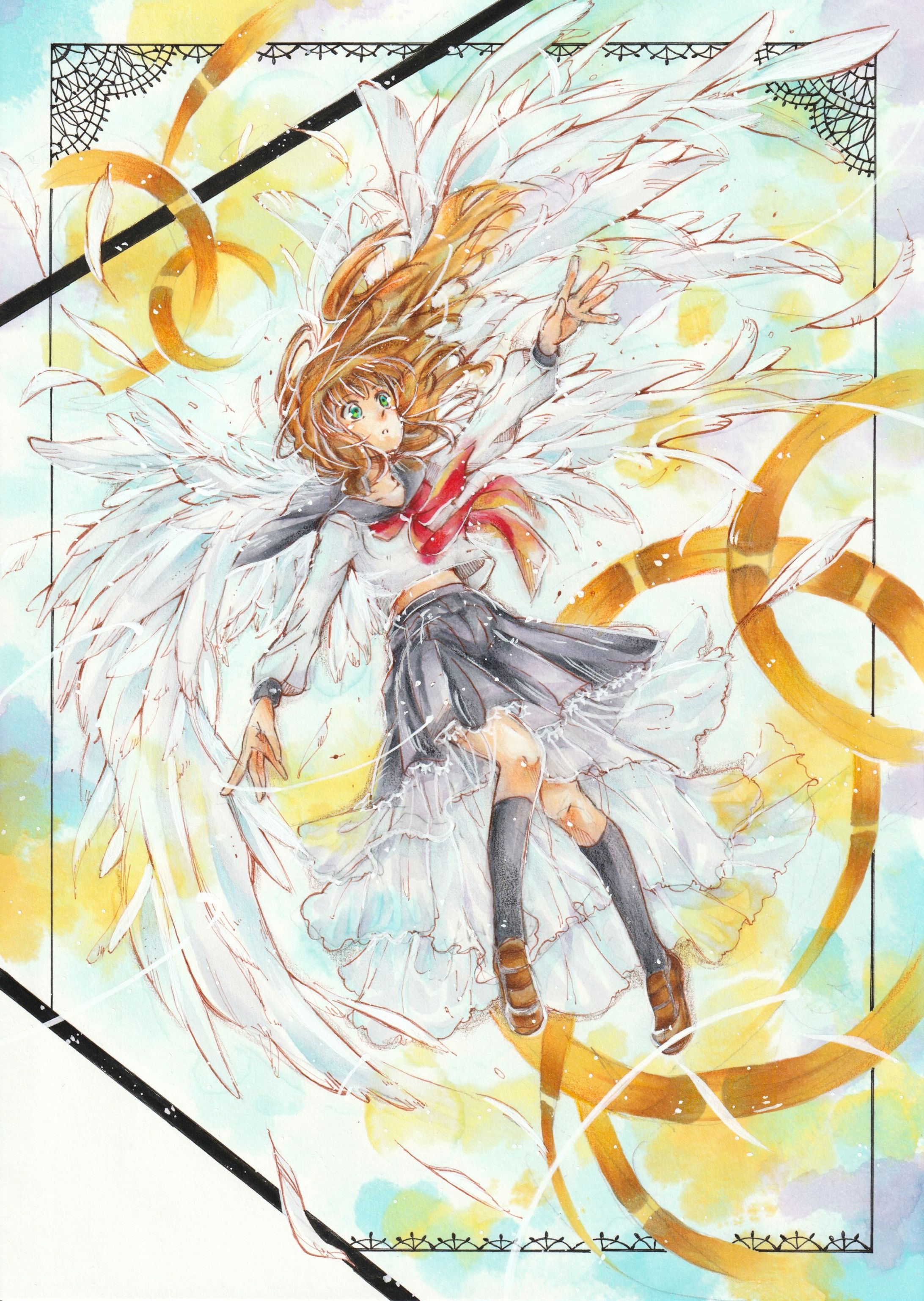 羽根とセーラー服_Feathers and sailor uniform-1