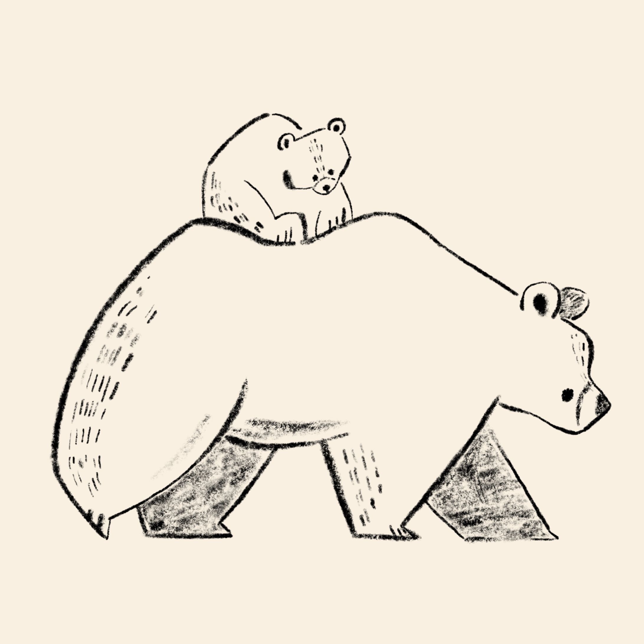 線画・くまの親子-1