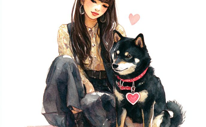 犬と女性（AI・イラスト）