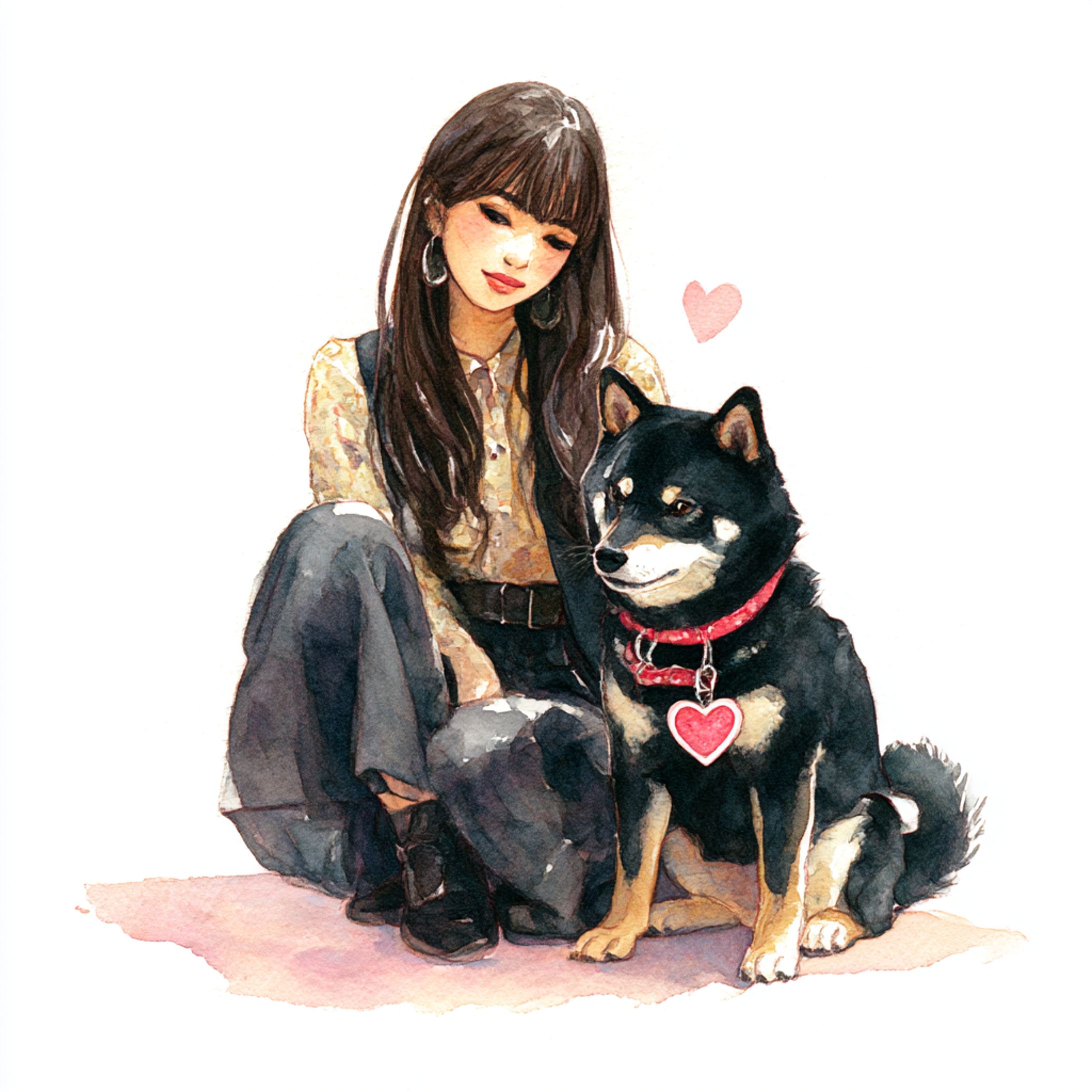 犬と女性（AI・イラスト）-1