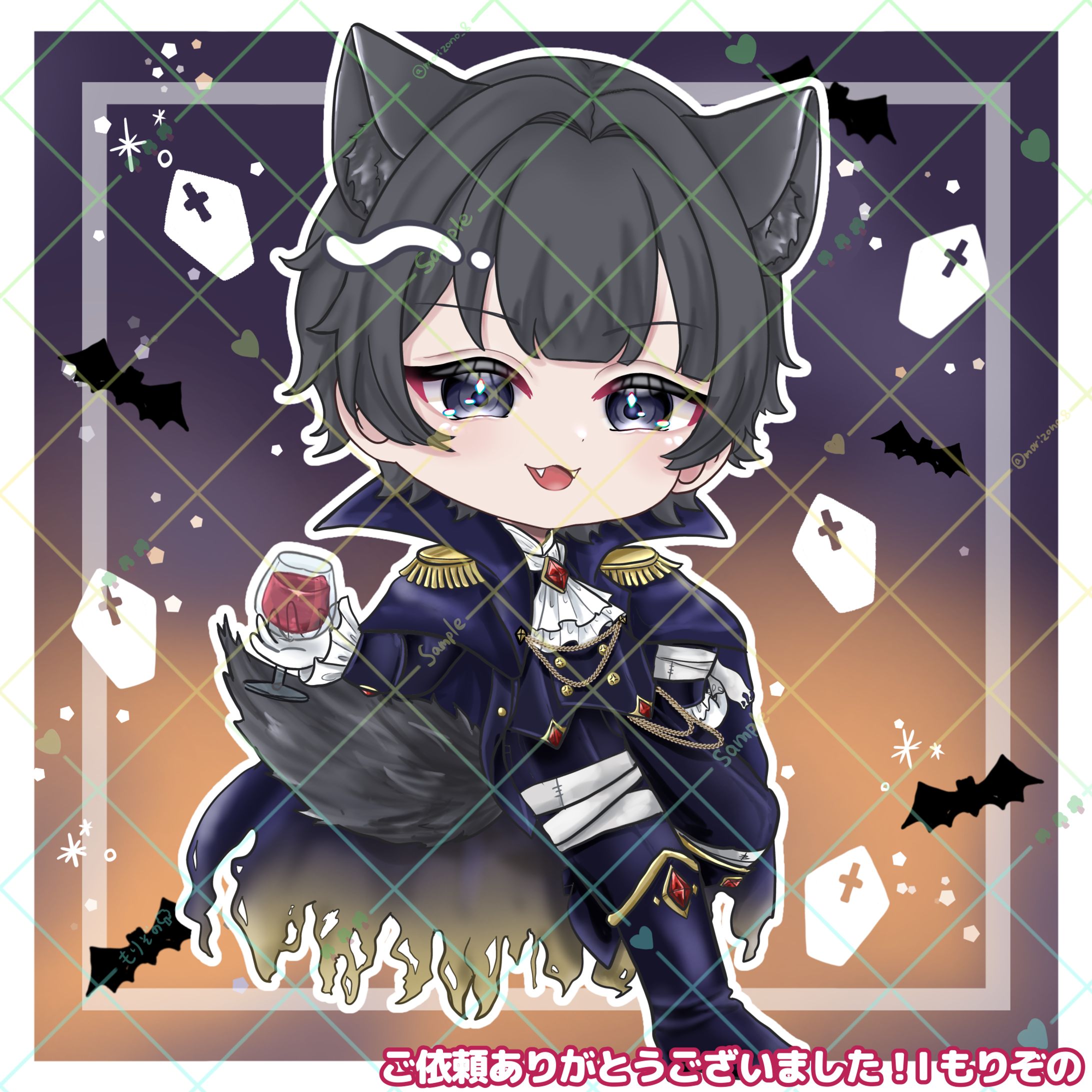 【ご依頼】くろいぬ様ハロウィンミニキャライラスト-1