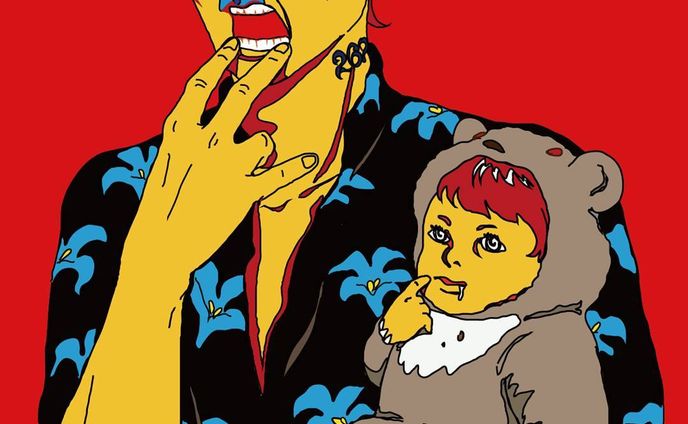 #ロケパ
#ロック
#パパ
#親子
#ファミリー
#半袖
#赤髪
#rock
#papa
#family
#絵
#picture
#Parent and child
#blueflower
#redhair