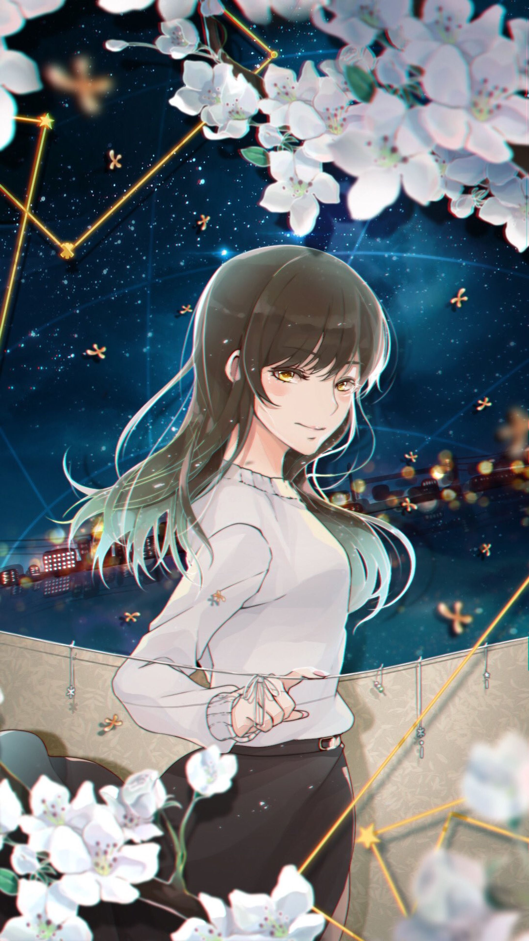 花と夜景と女の子-1