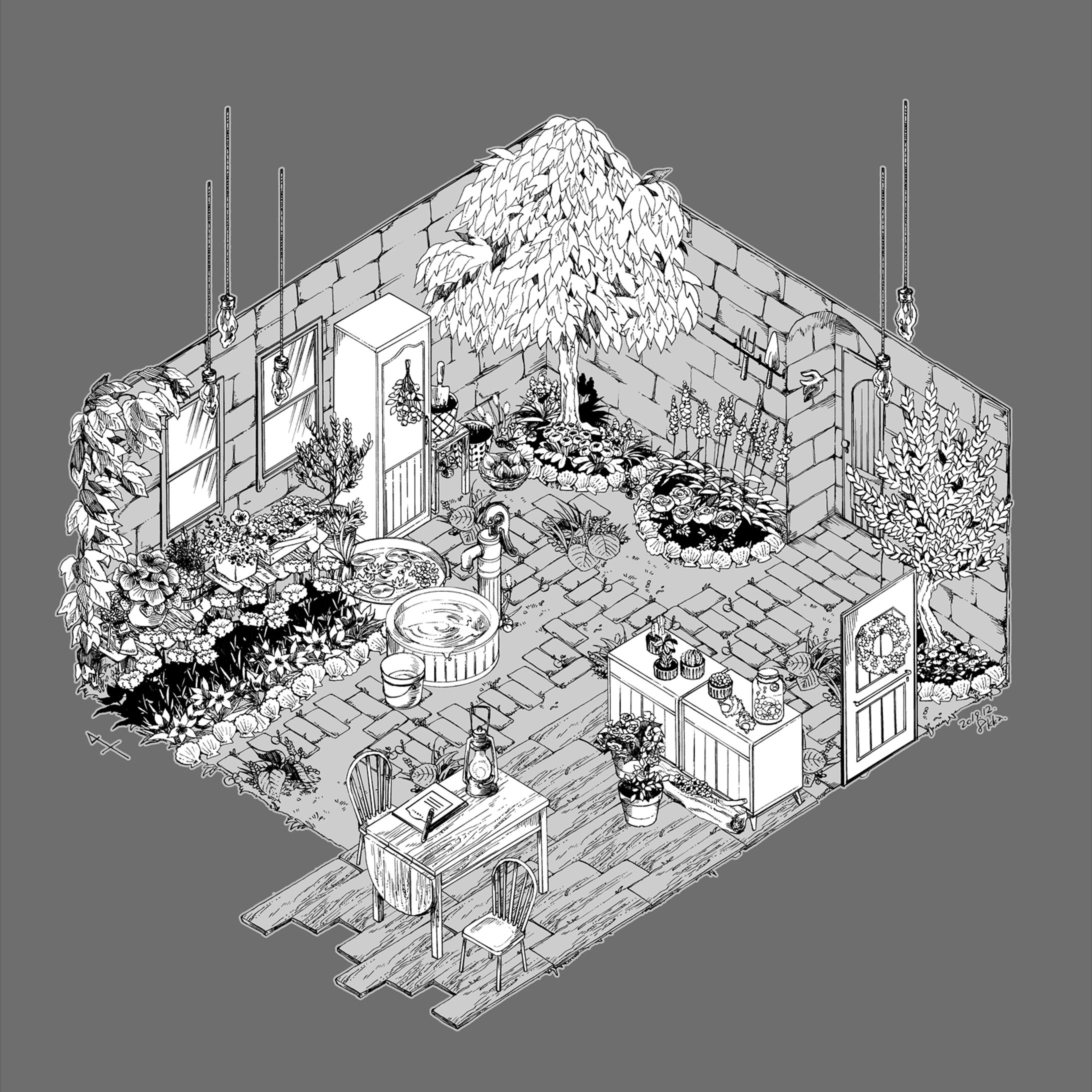 イラスト素材／世界線の中庭 -造園型録--1