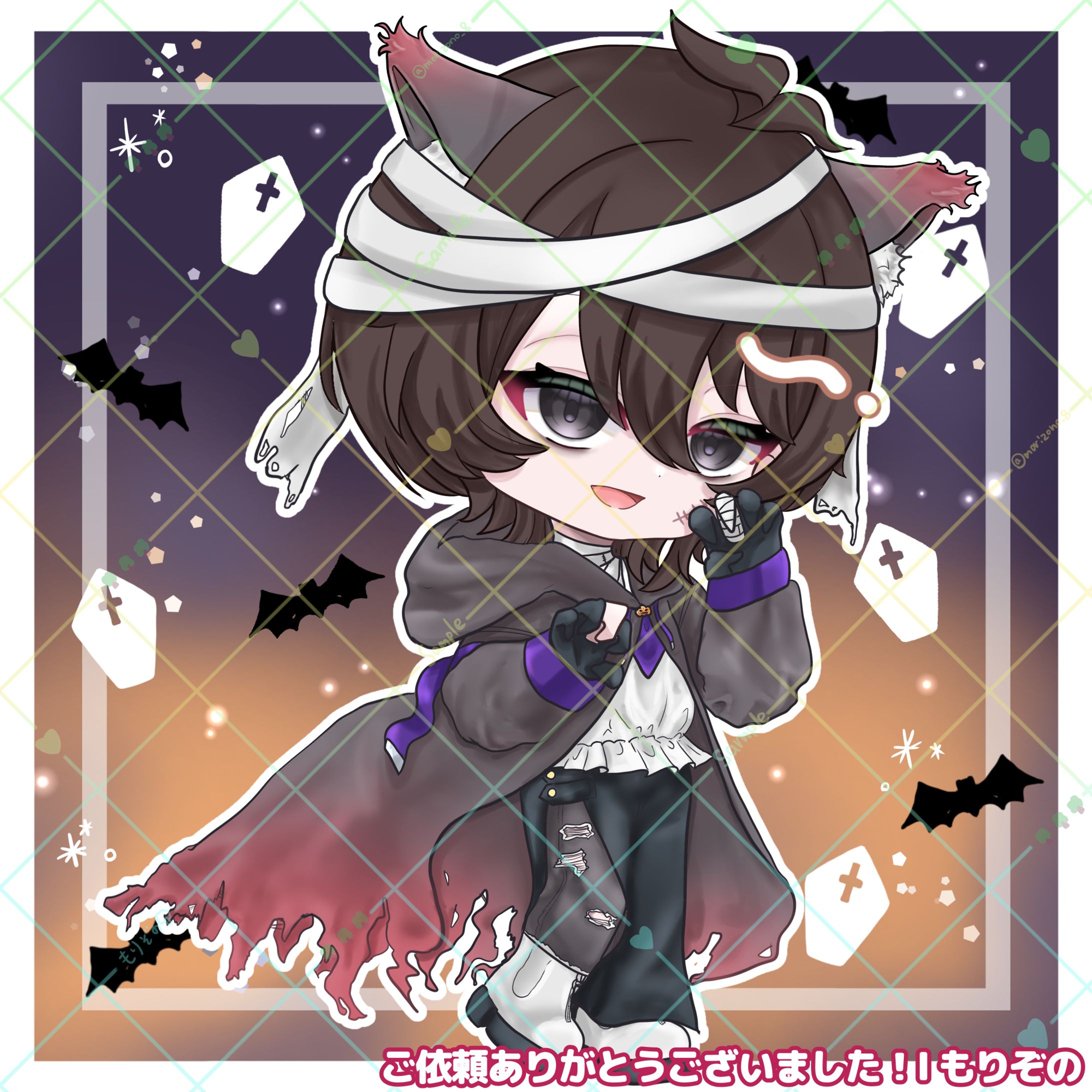 【ご依頼】くろいぬ様ハロウィンミニキャライラスト-1