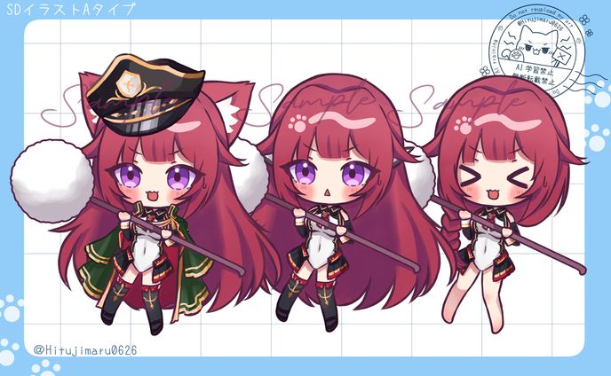 skeb SDイラスト　髪型・表情差分・衣装着脱式