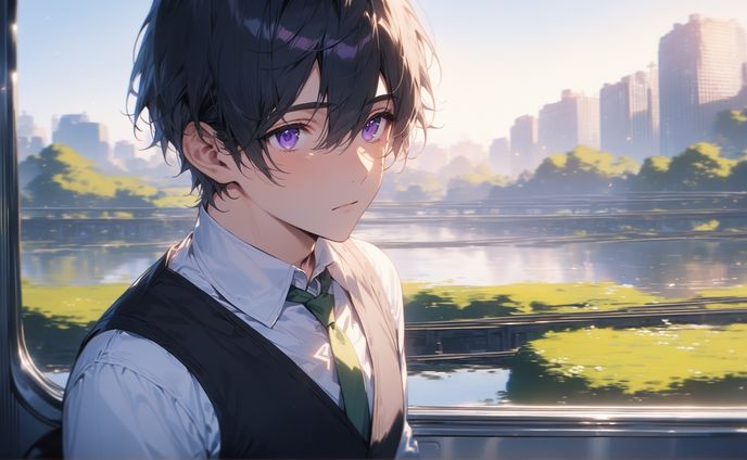 電車に乗っている男性