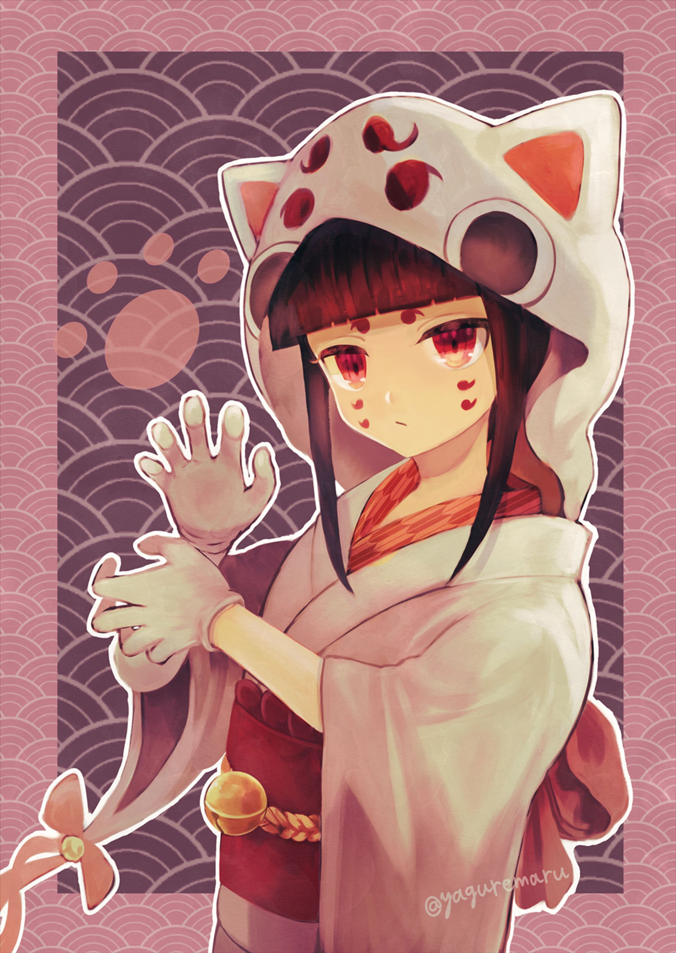 招き猫風の着物を着た少女-1